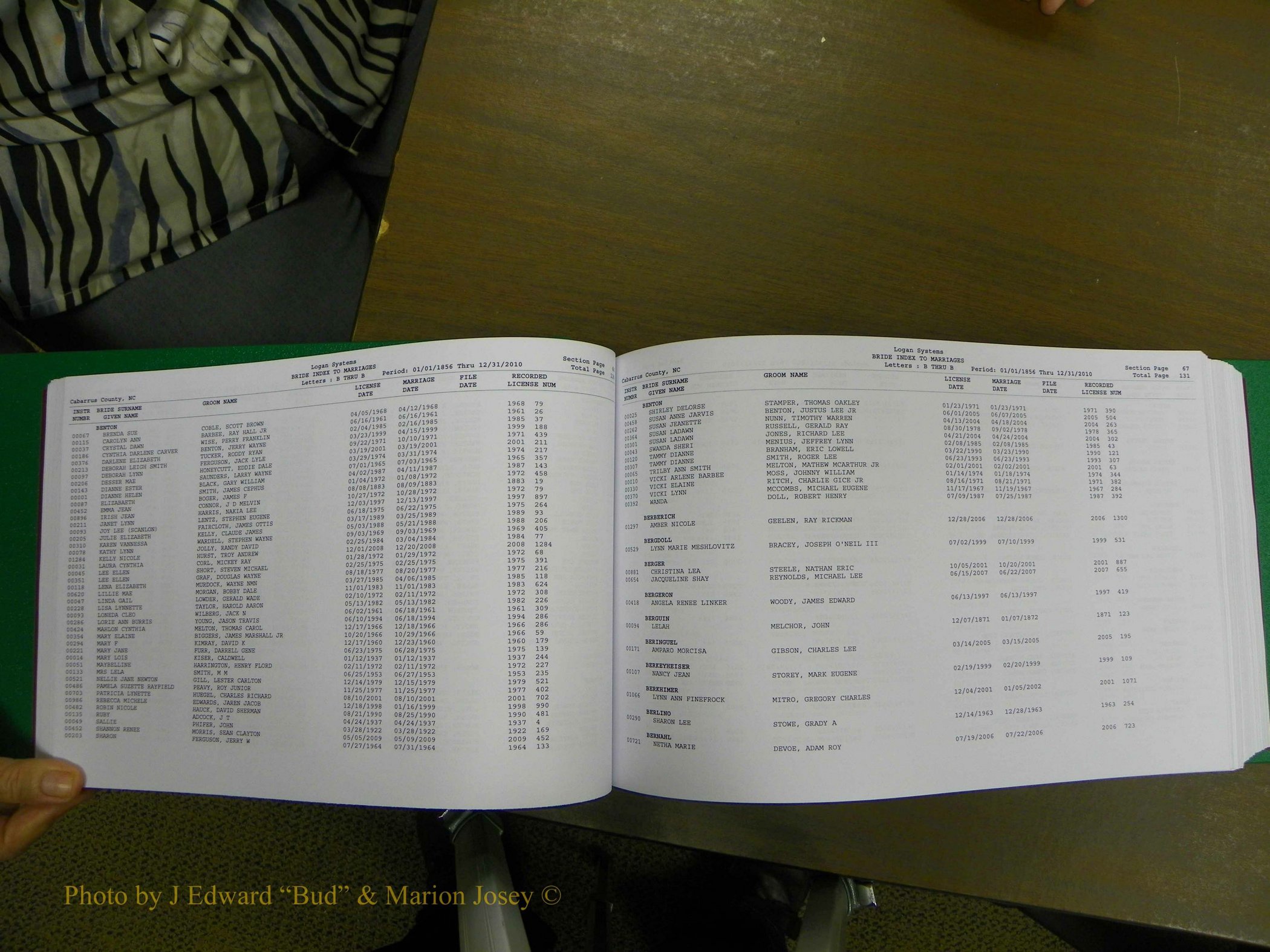 Cabarrus Marriages, Female Index, A-K, 1856-2010 068.JPG