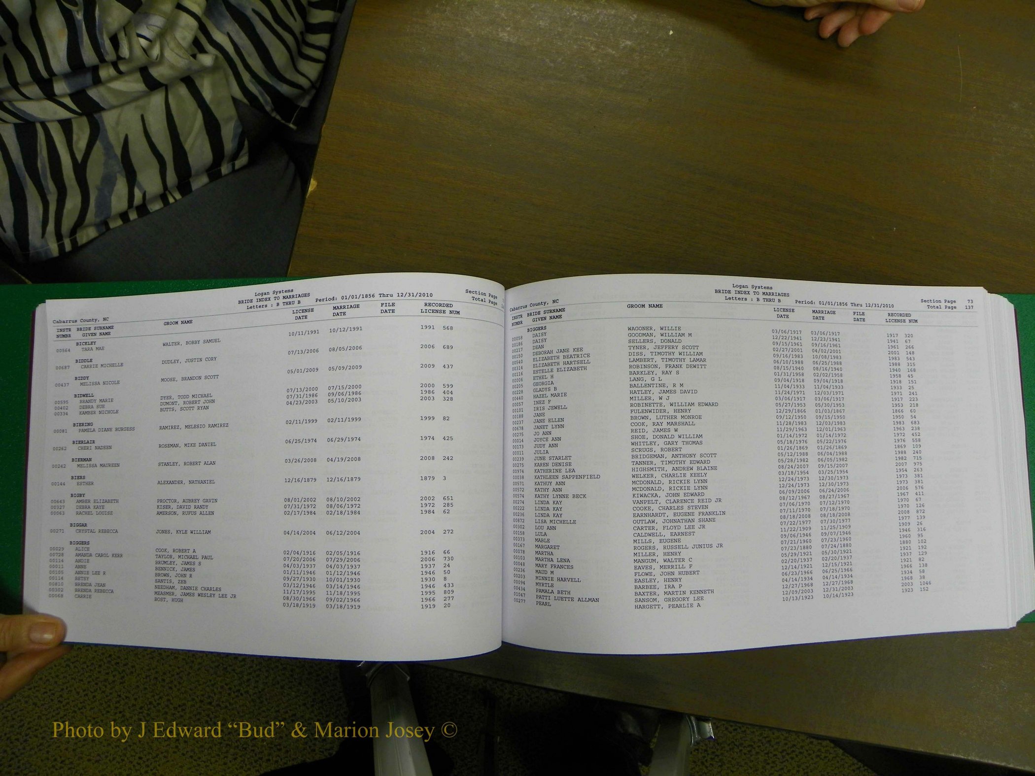 Cabarrus Marriages, Female Index, A-K, 1856-2010 071.JPG