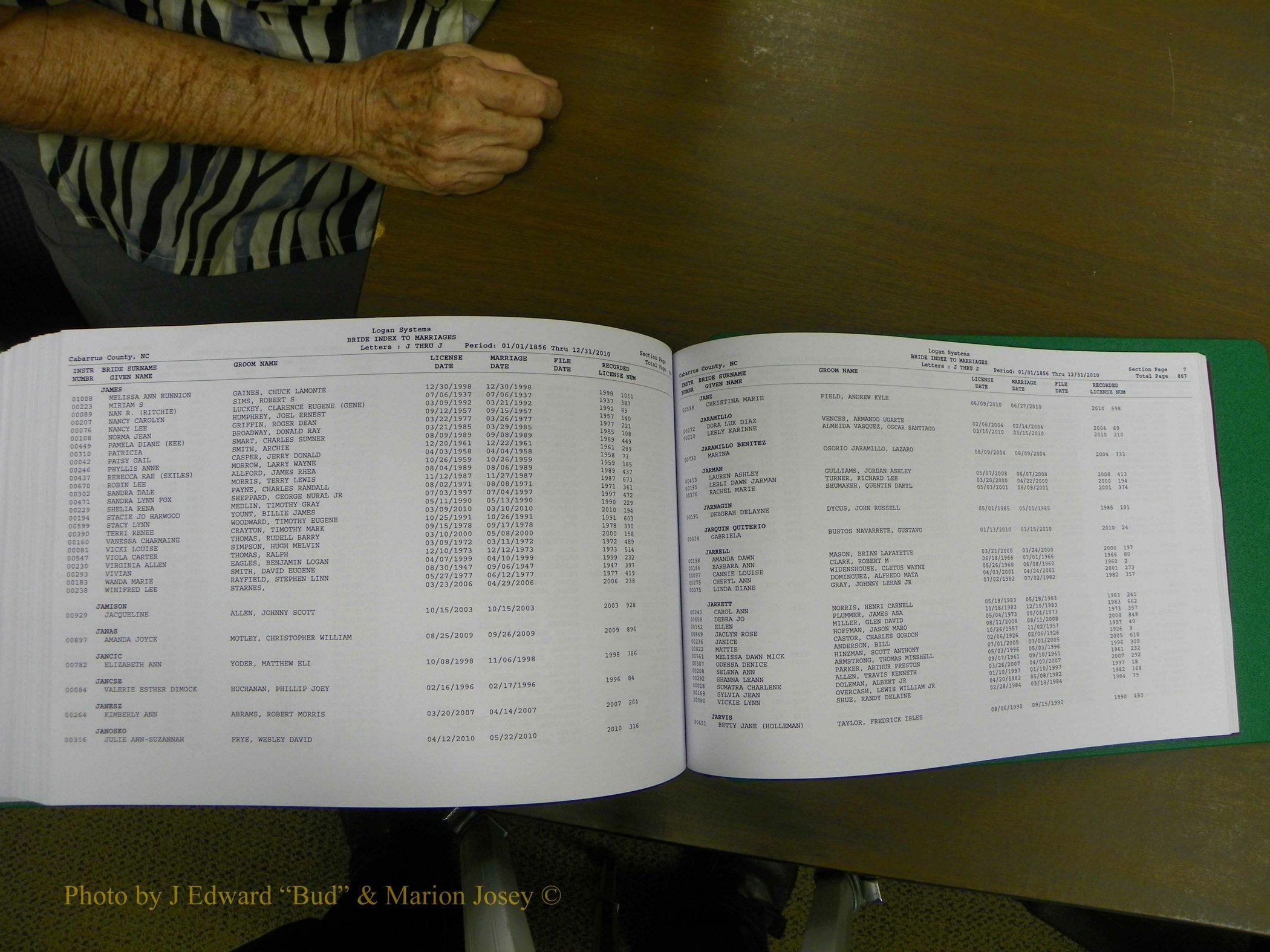 Cabarrus Marriages, Female Index, A-K, 1856-2010 439.JPG
