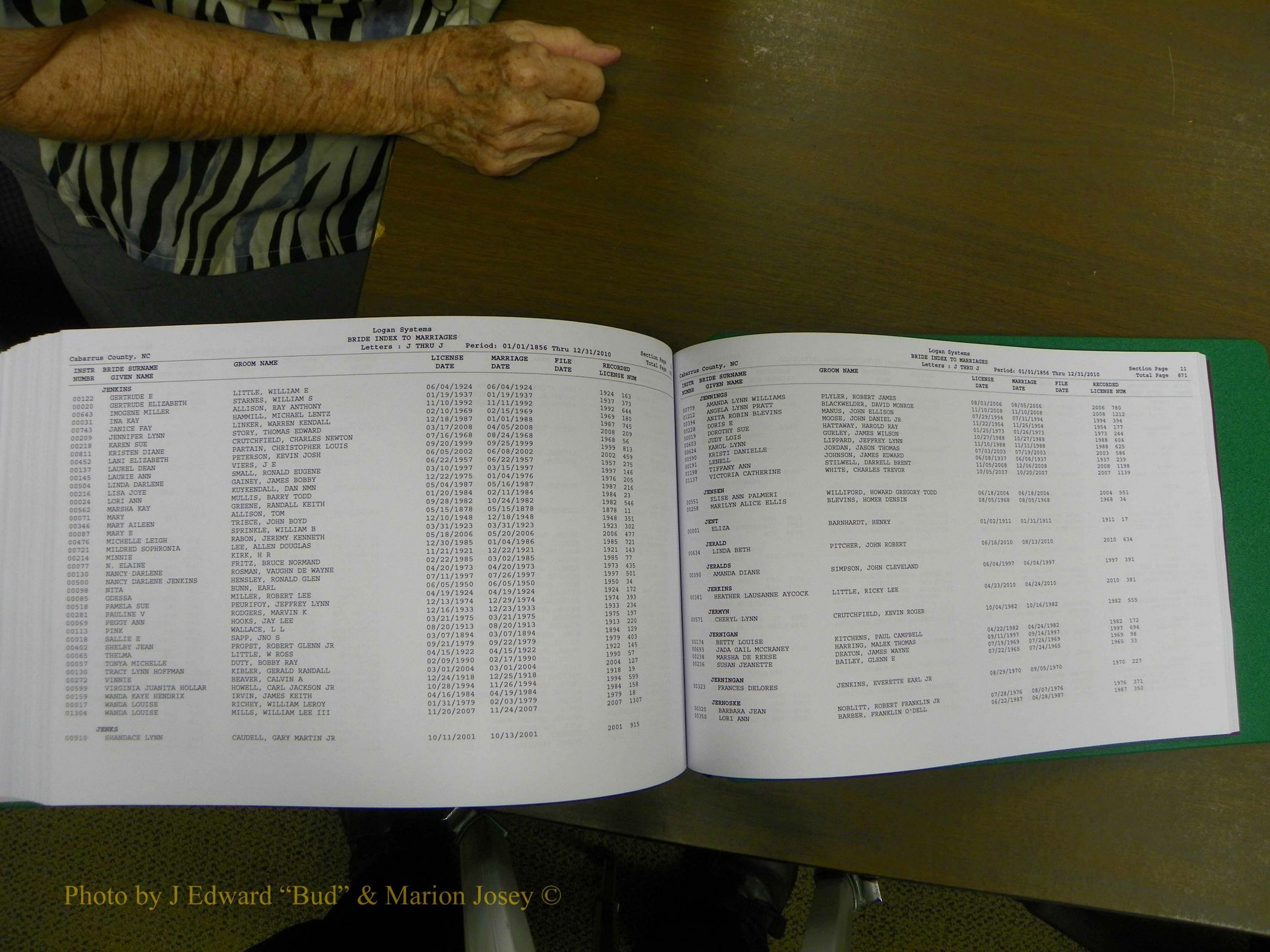 Cabarrus Marriages, Female Index, A-K, 1856-2010 441.JPG