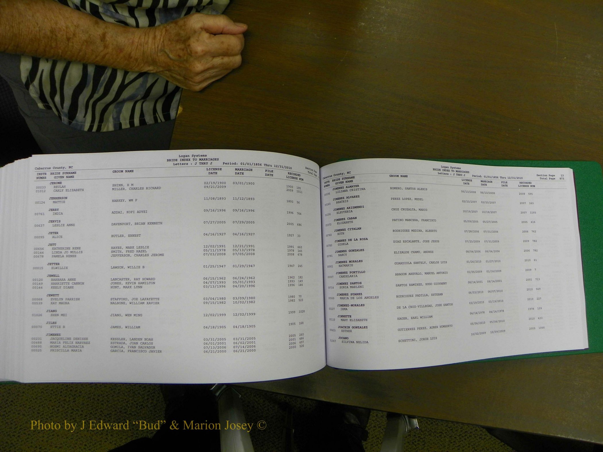 Cabarrus Marriages, Female Index, A-K, 1856-2010 442.JPG