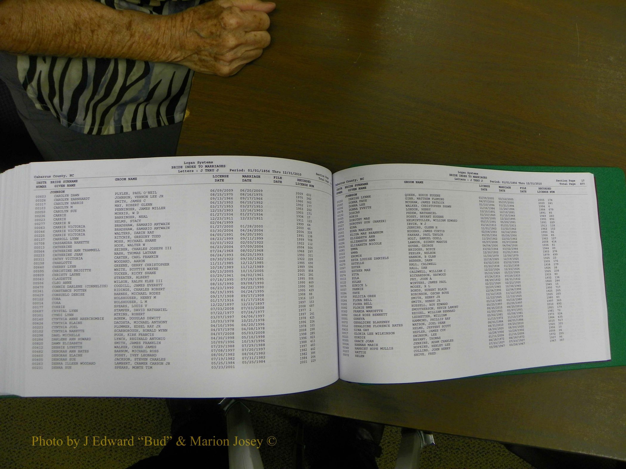 Cabarrus Marriages, Female Index, A-K, 1856-2010 444.JPG