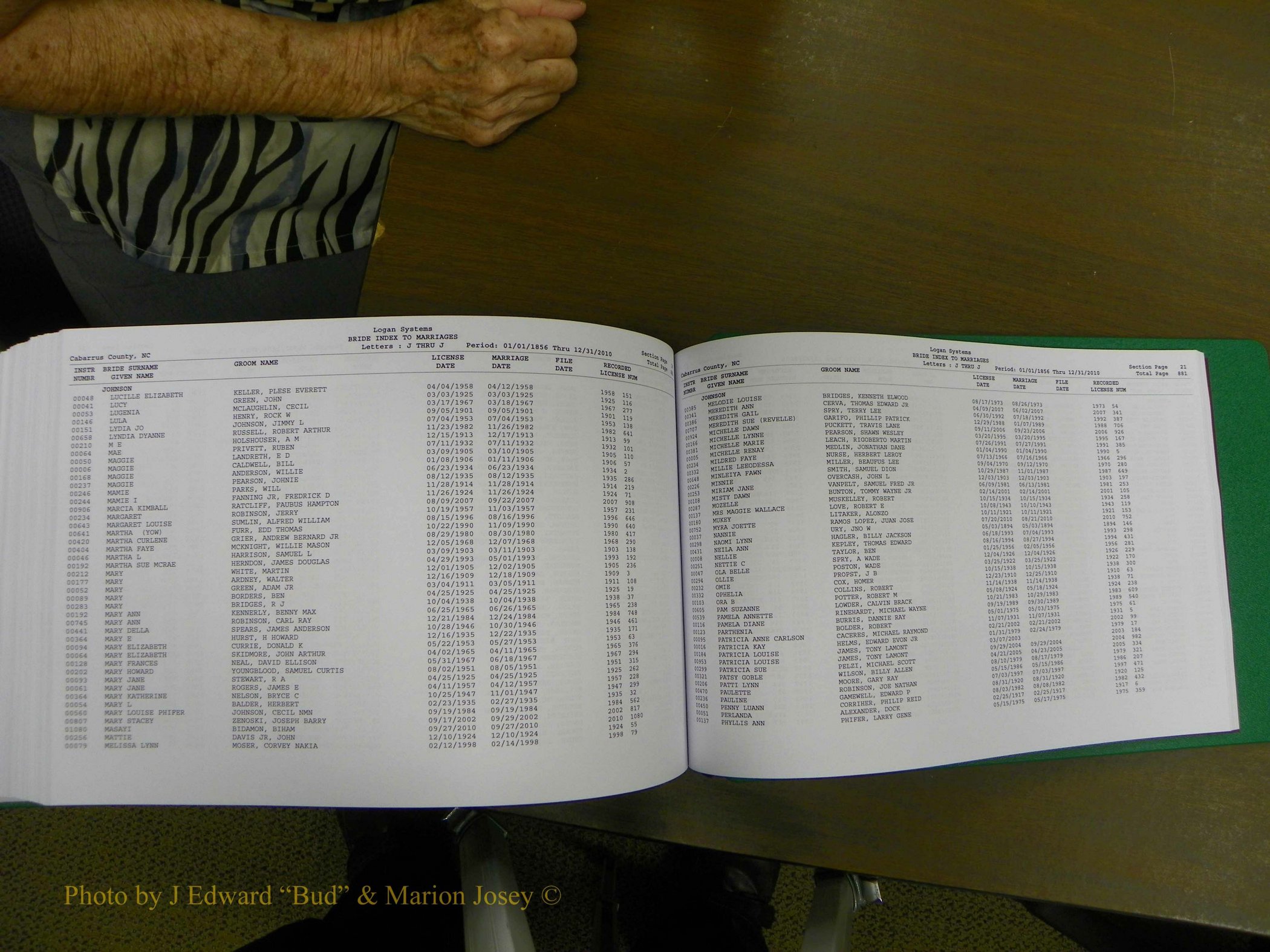 Cabarrus Marriages, Female Index, A-K, 1856-2010 446.JPG
