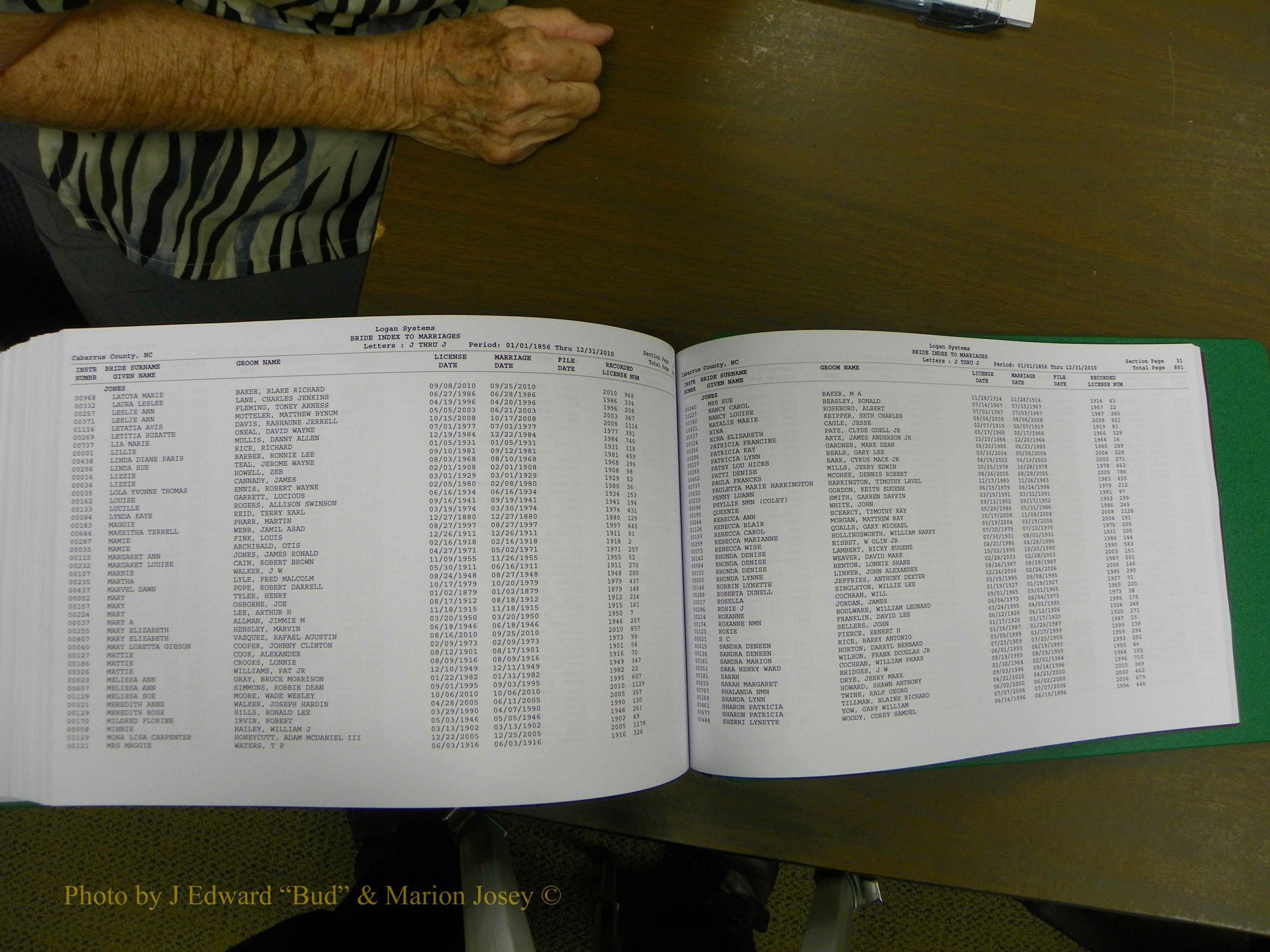 Cabarrus Marriages, Female Index, A-K, 1856-2010 451.JPG