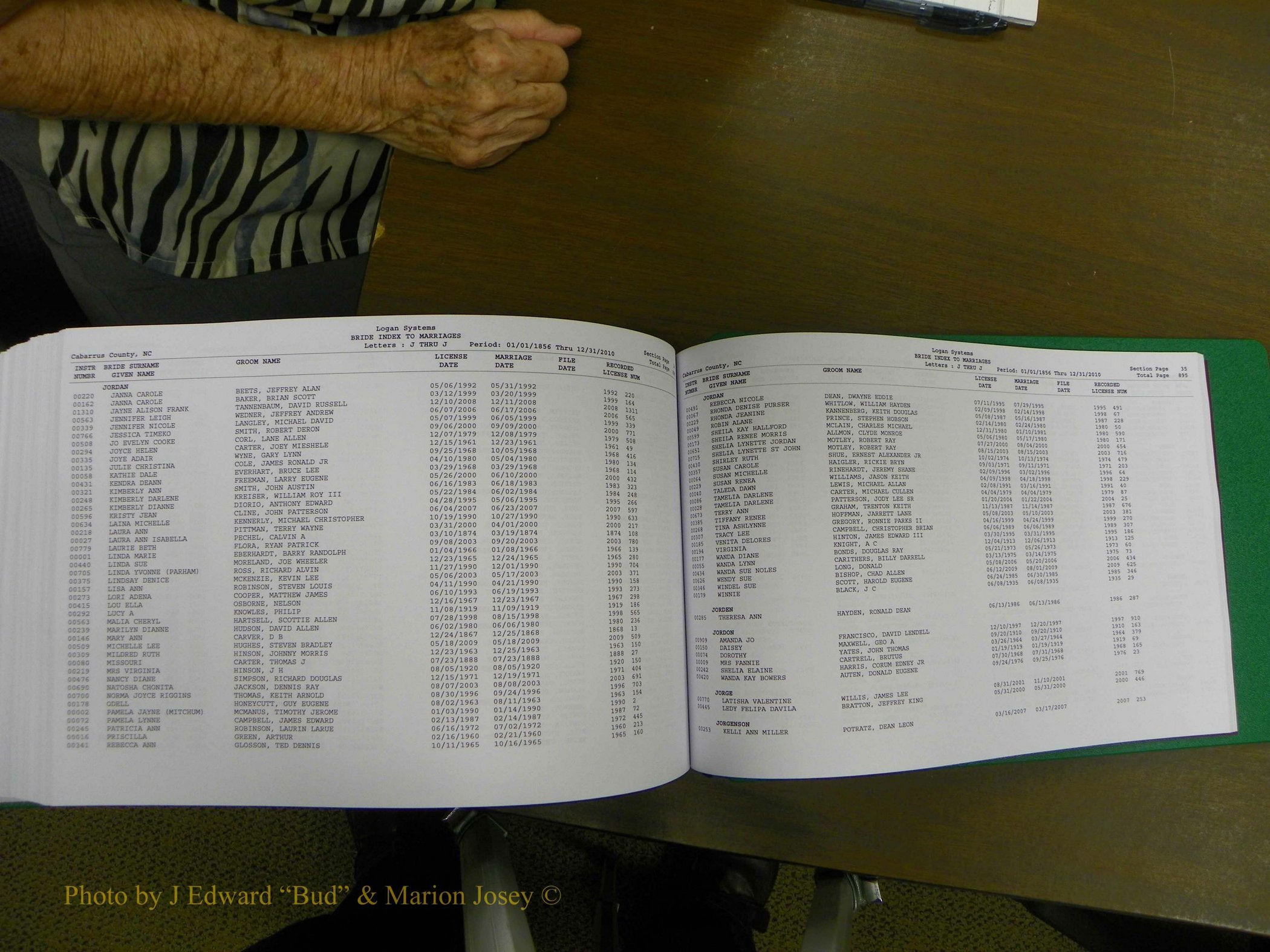 Cabarrus Marriages, Female Index, A-K, 1856-2010 453.JPG