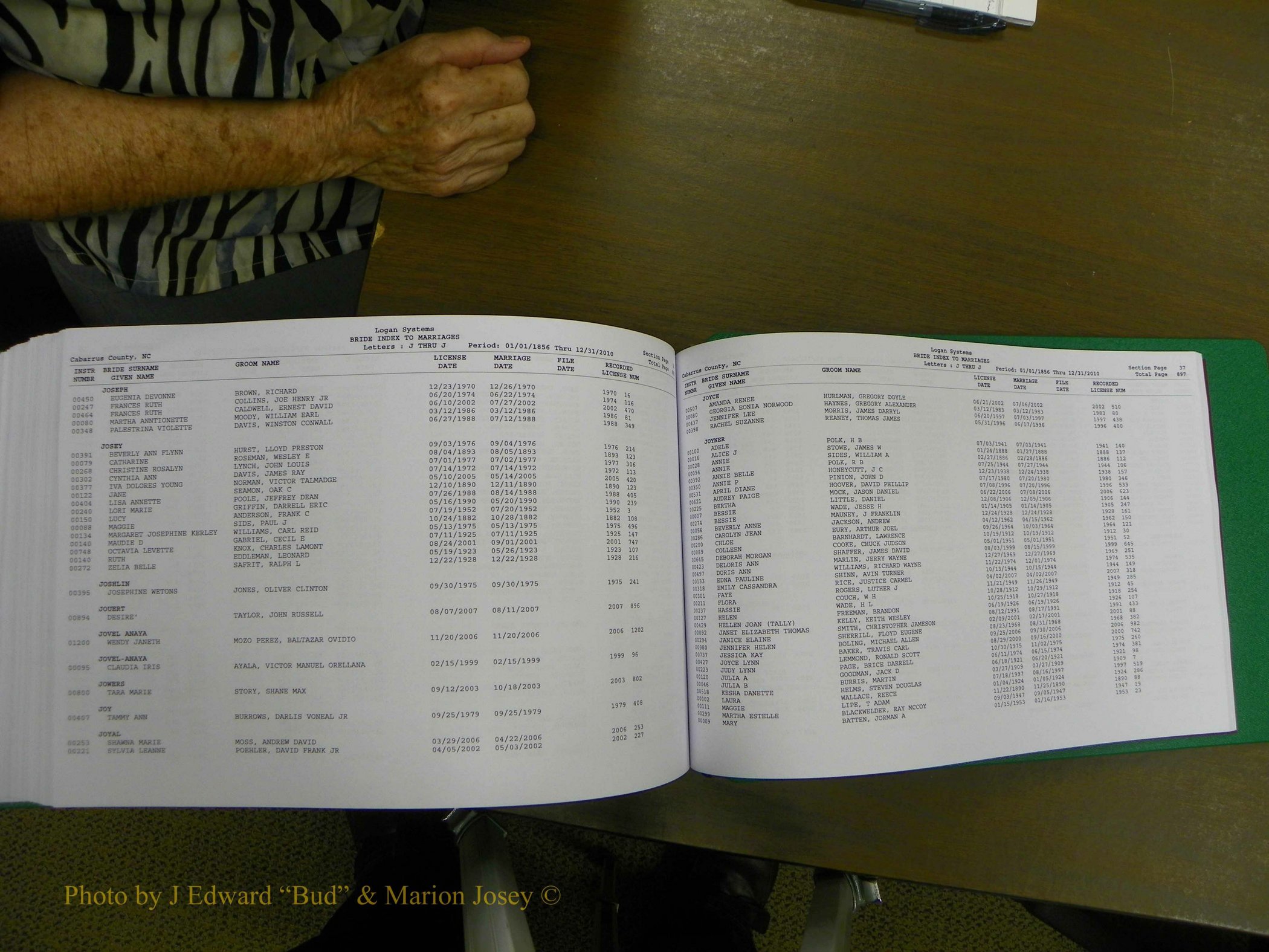 Cabarrus Marriages, Female Index, A-K, 1856-2010 454.JPG