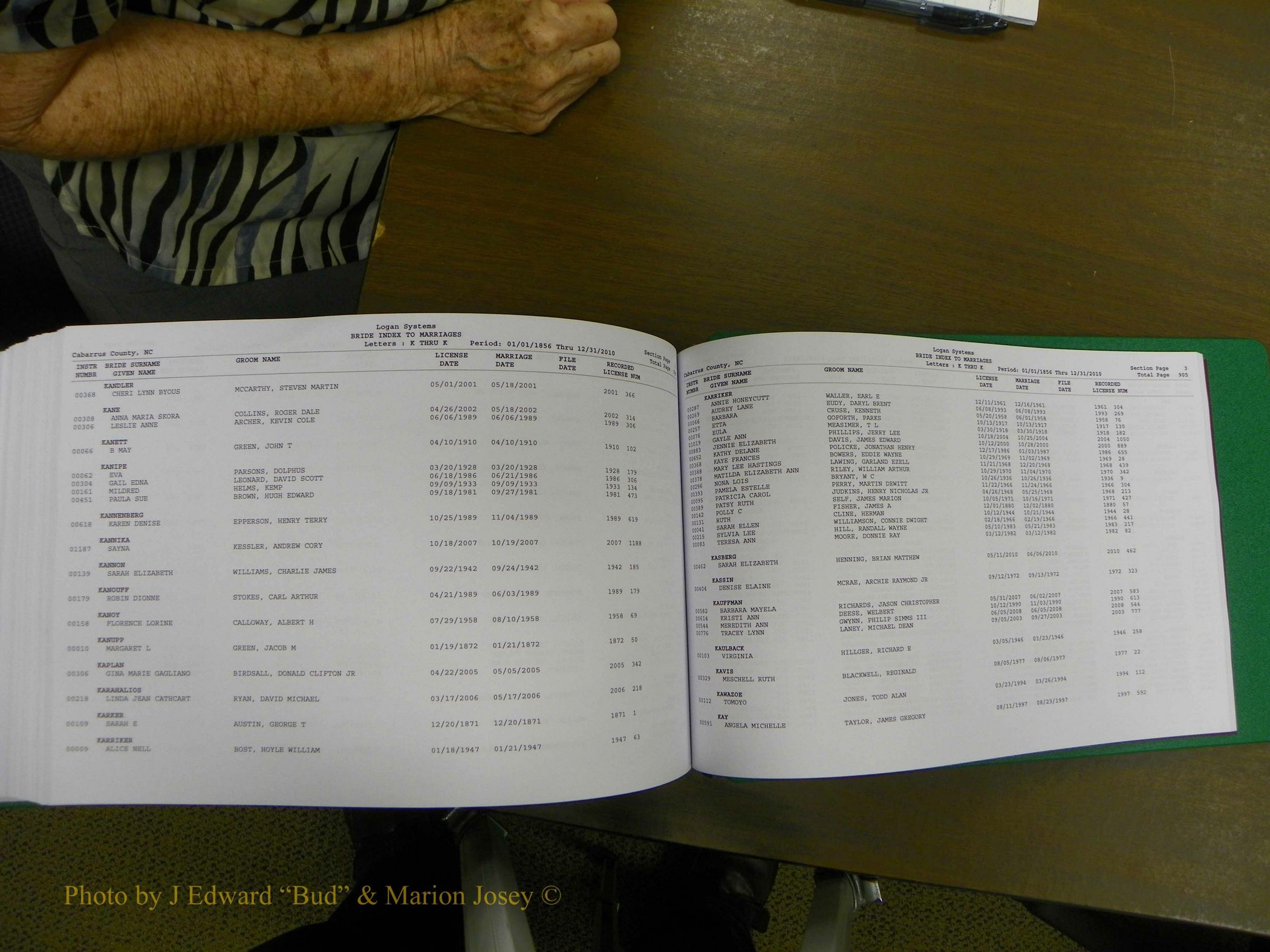 Cabarrus Marriages, Female Index, A-K, 1856-2010 458.JPG