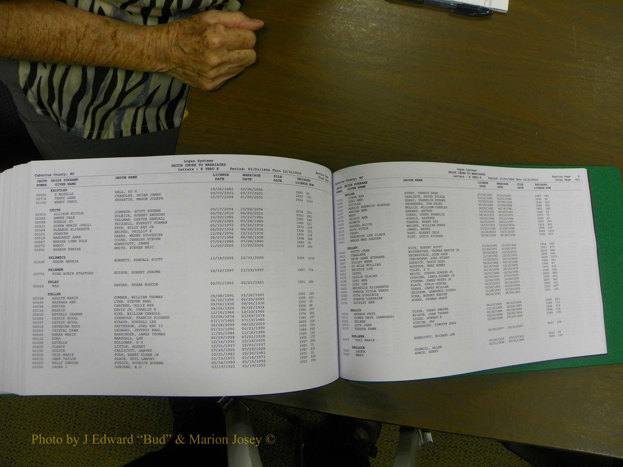 Cabarrus Marriages, Female Index, A-K, 1856-2010 461.JPG