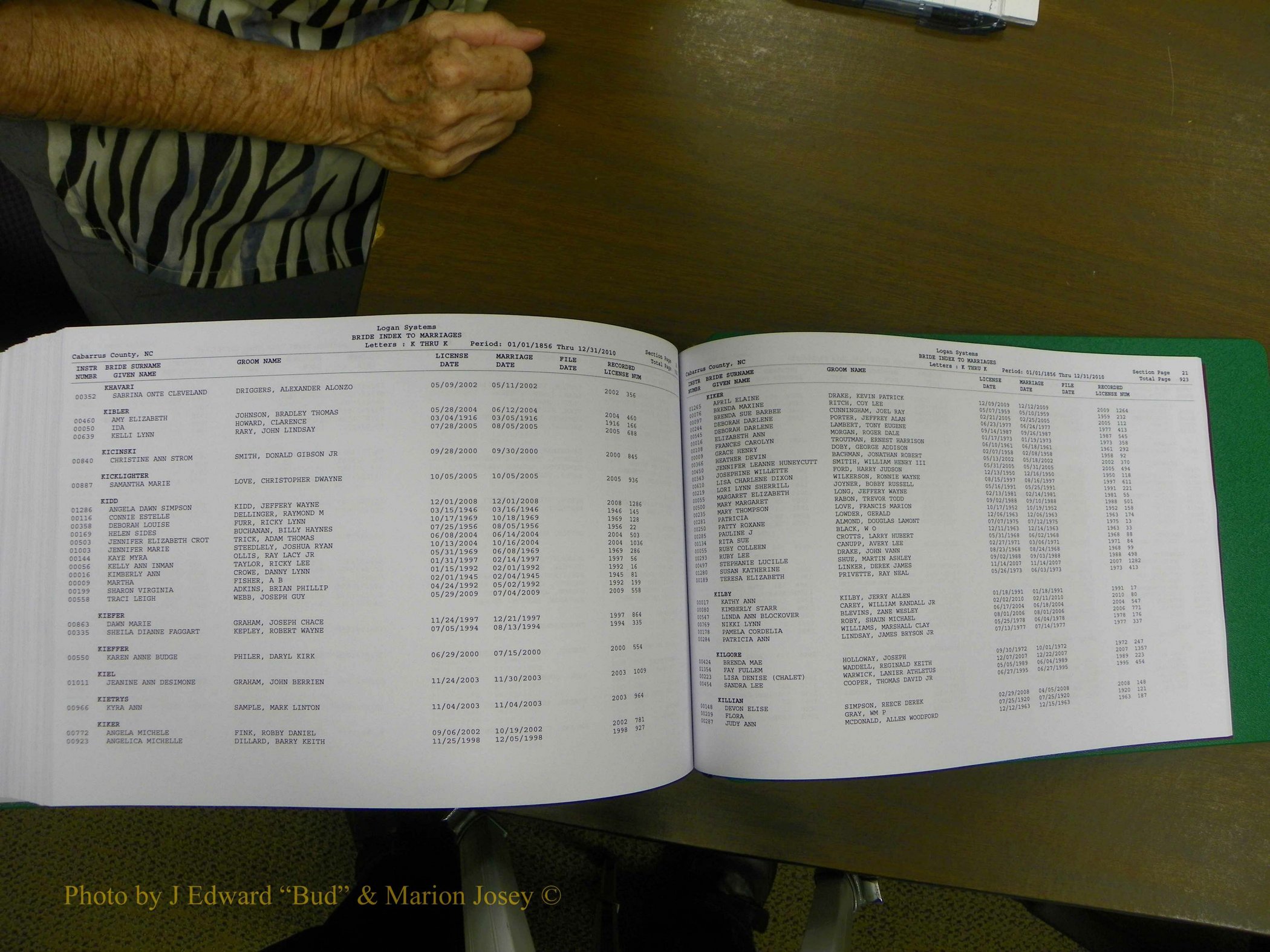 Cabarrus Marriages, Female Index, A-K, 1856-2010 467.JPG