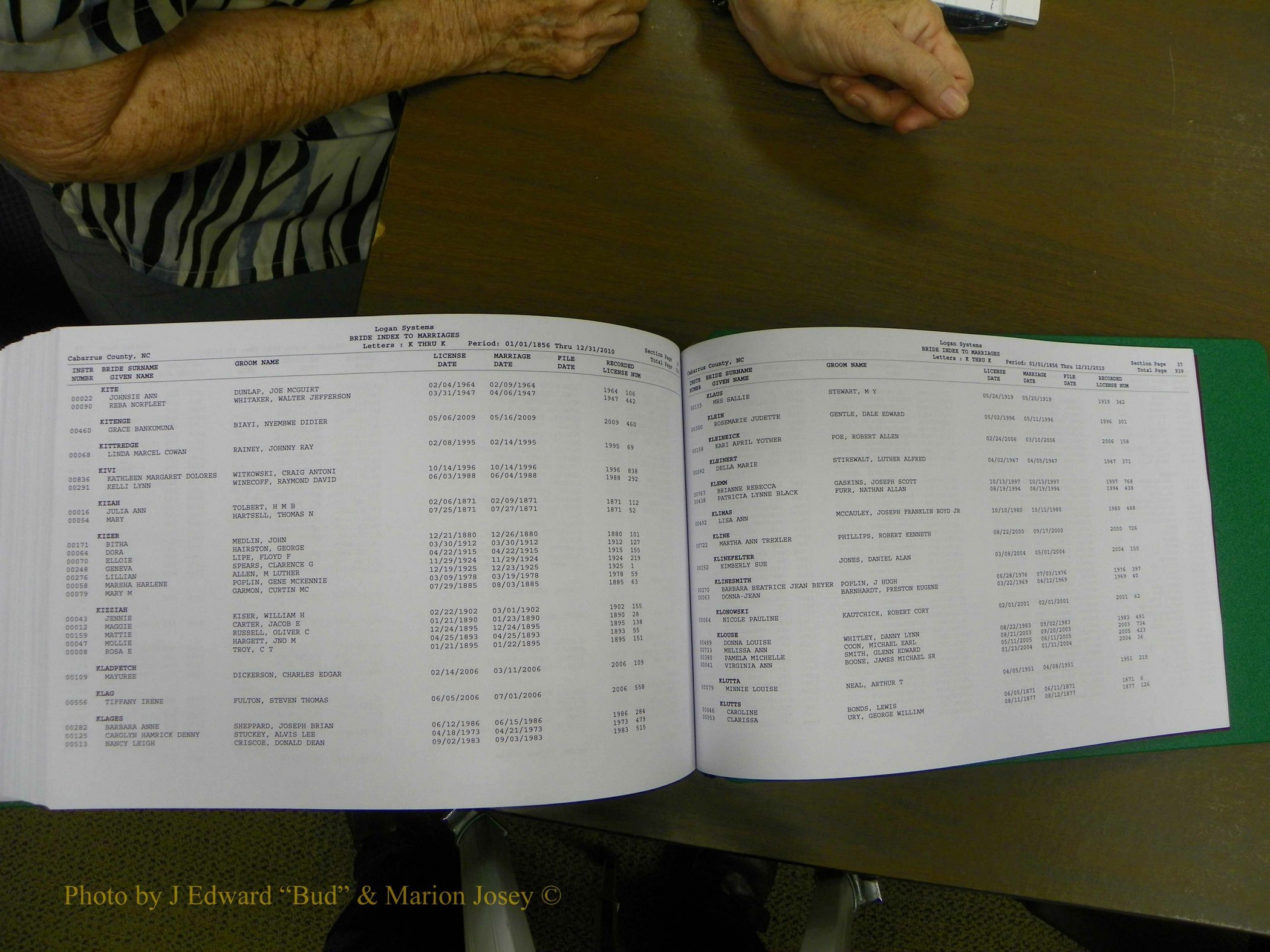 Cabarrus Marriages, Female Index, A-K, 1856-2010 474.JPG