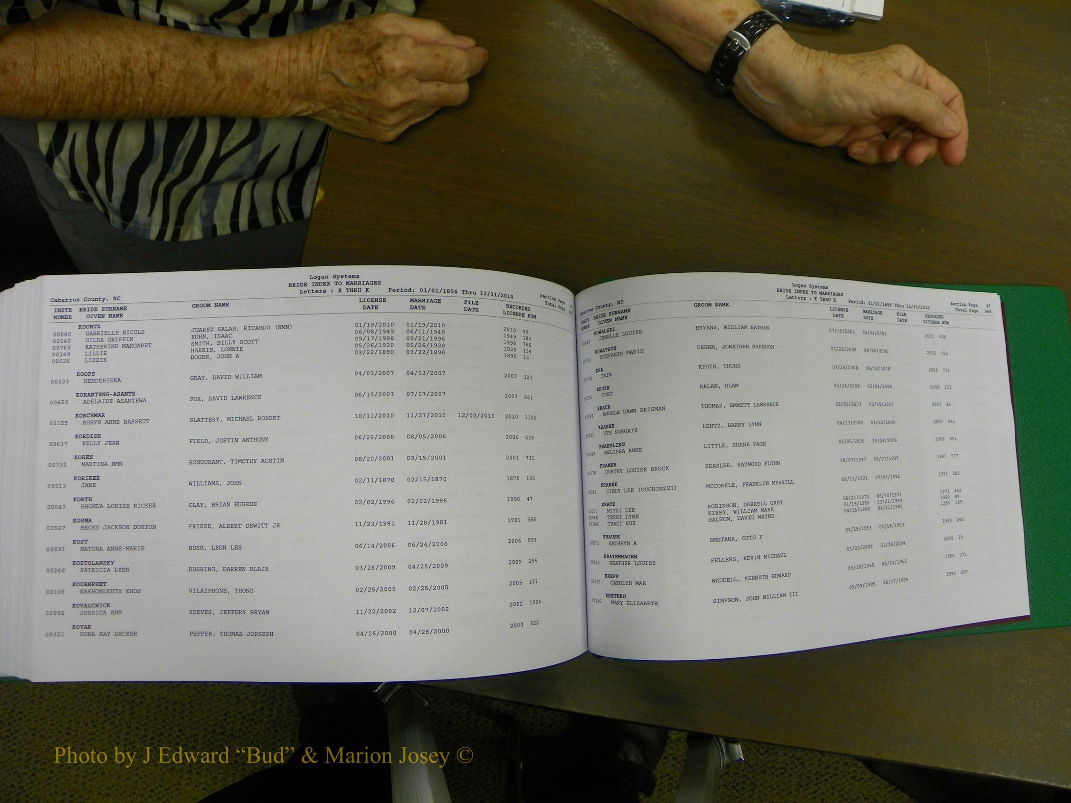Cabarrus Marriages, Female Index, A-K, 1856-2010 479.JPG