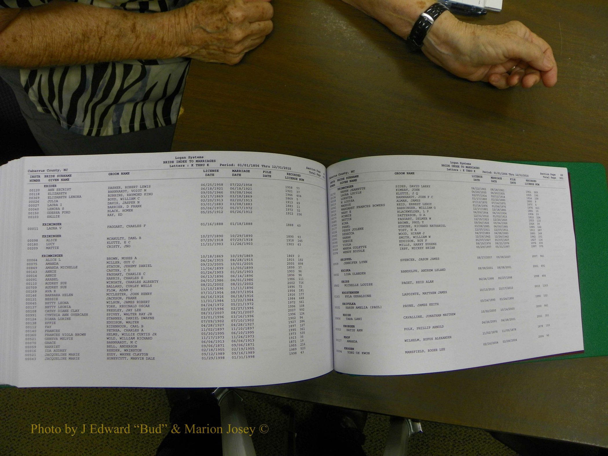Cabarrus Marriages, Female Index, A-K, 1856-2010 480.JPG