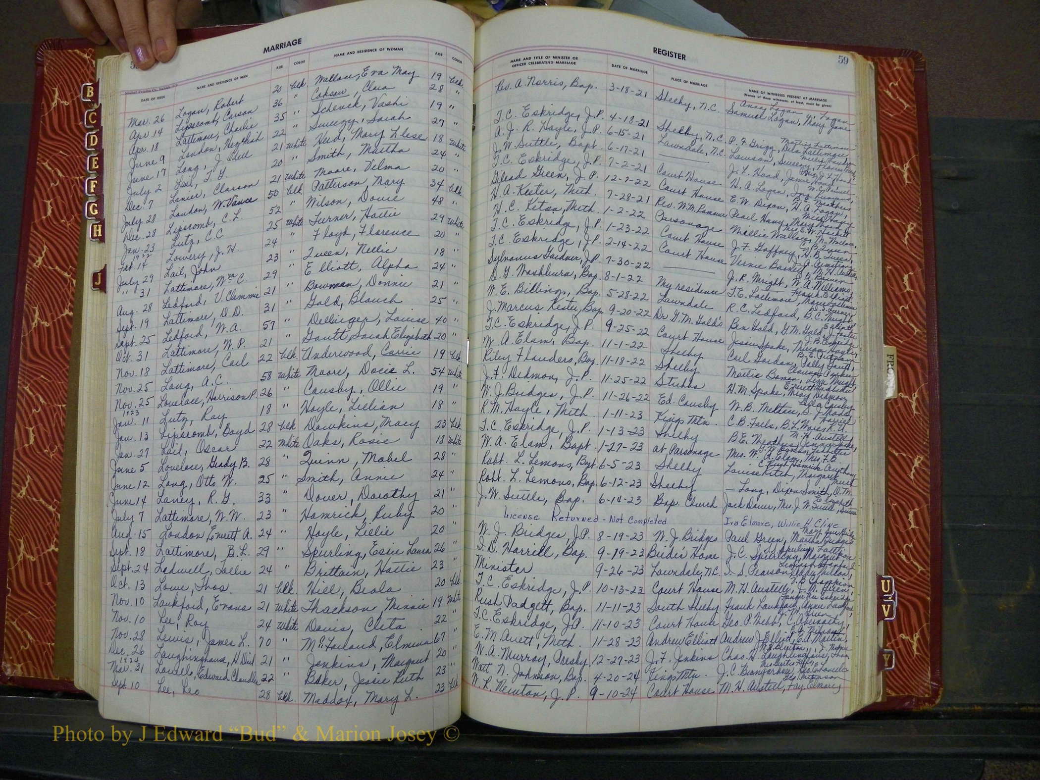 Cleveland Co, NC, Marriage Book 5, A-Z, 1917-1933 (53).JPG