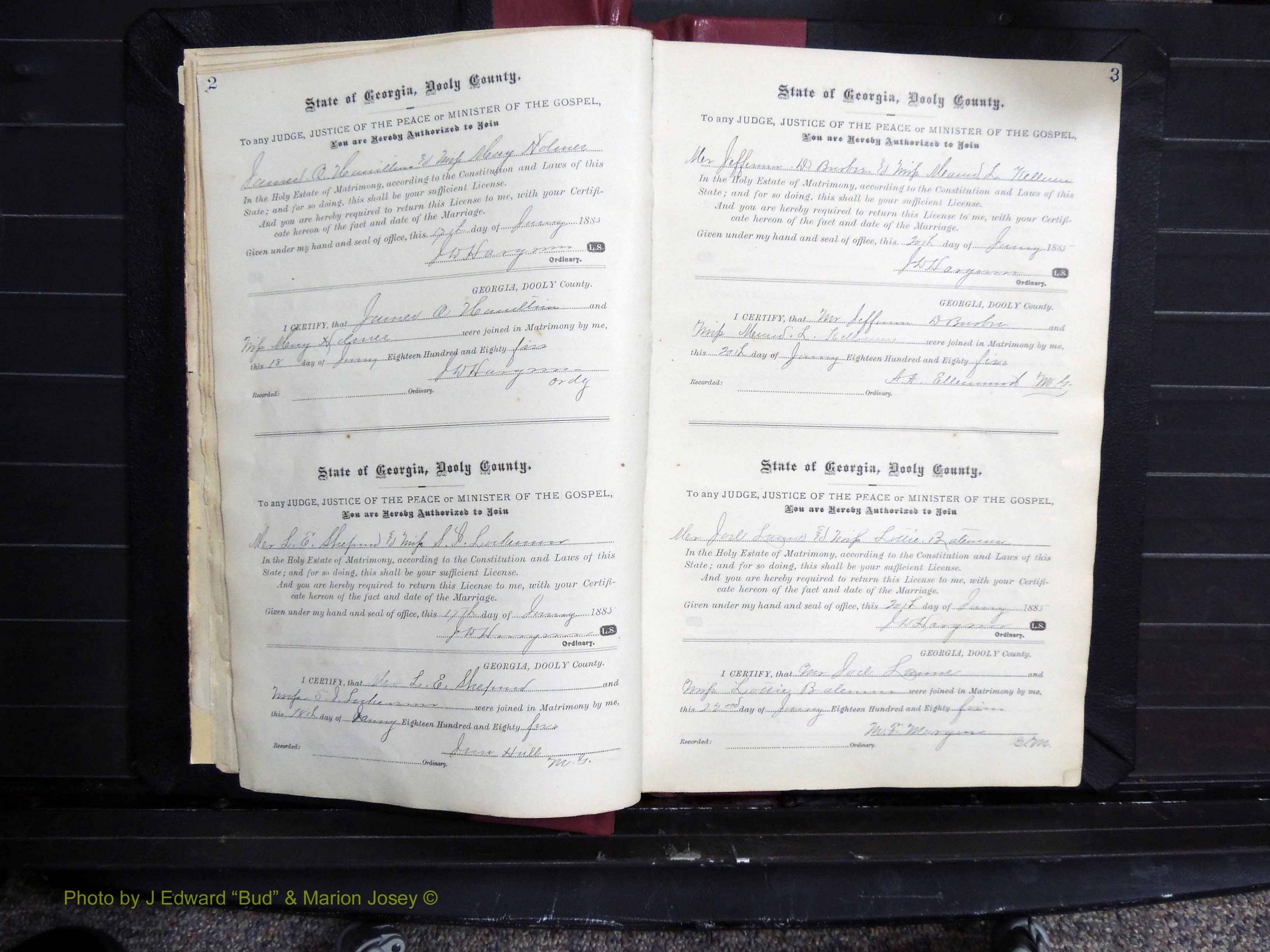 Dooly Co, GA, Marriages, Book, D, 1885-1891 pg 002-003.JPG