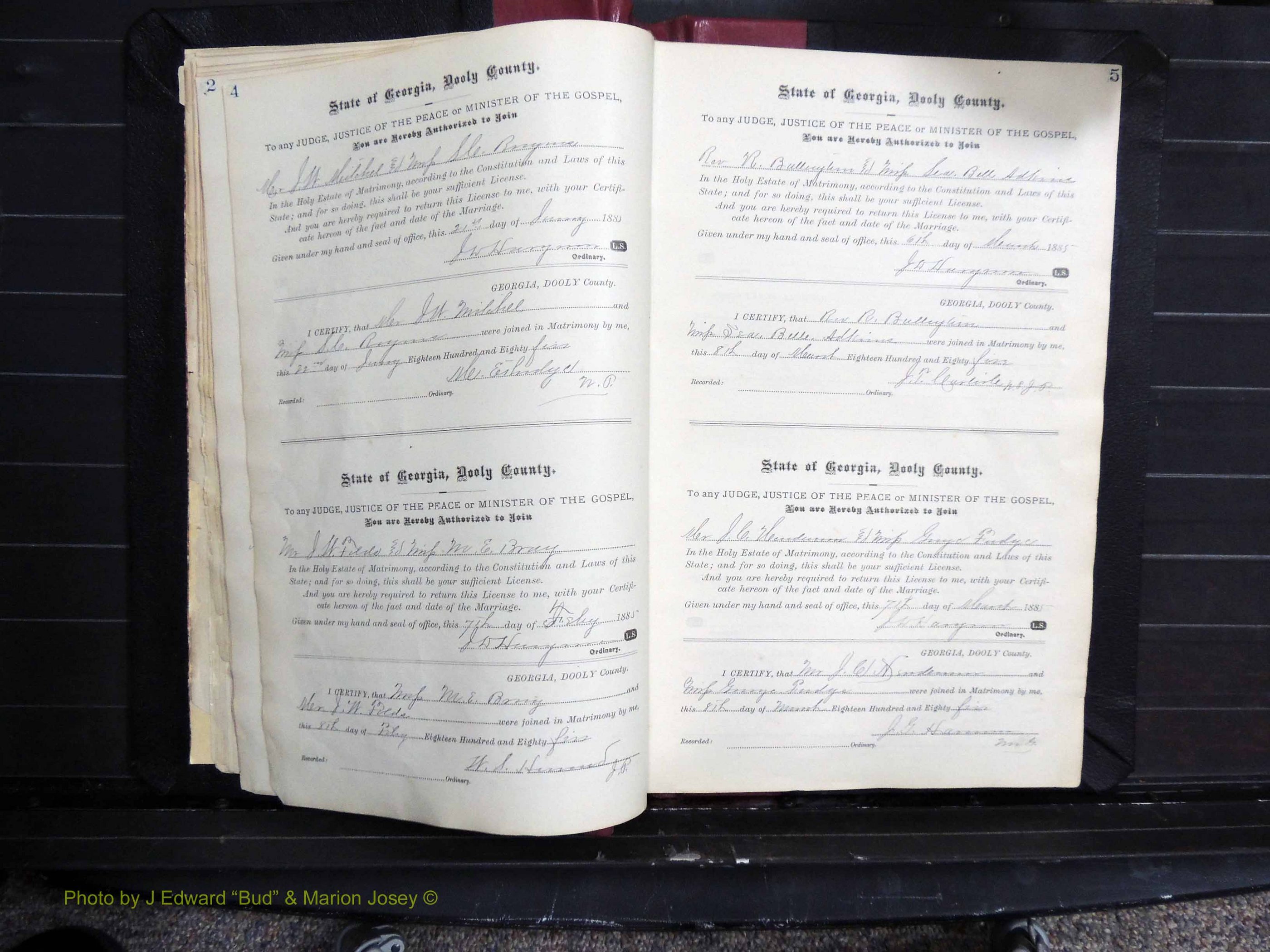 Dooly Co, GA, Marriages, Book, D, 1885-1891 pg 004-005.JPG