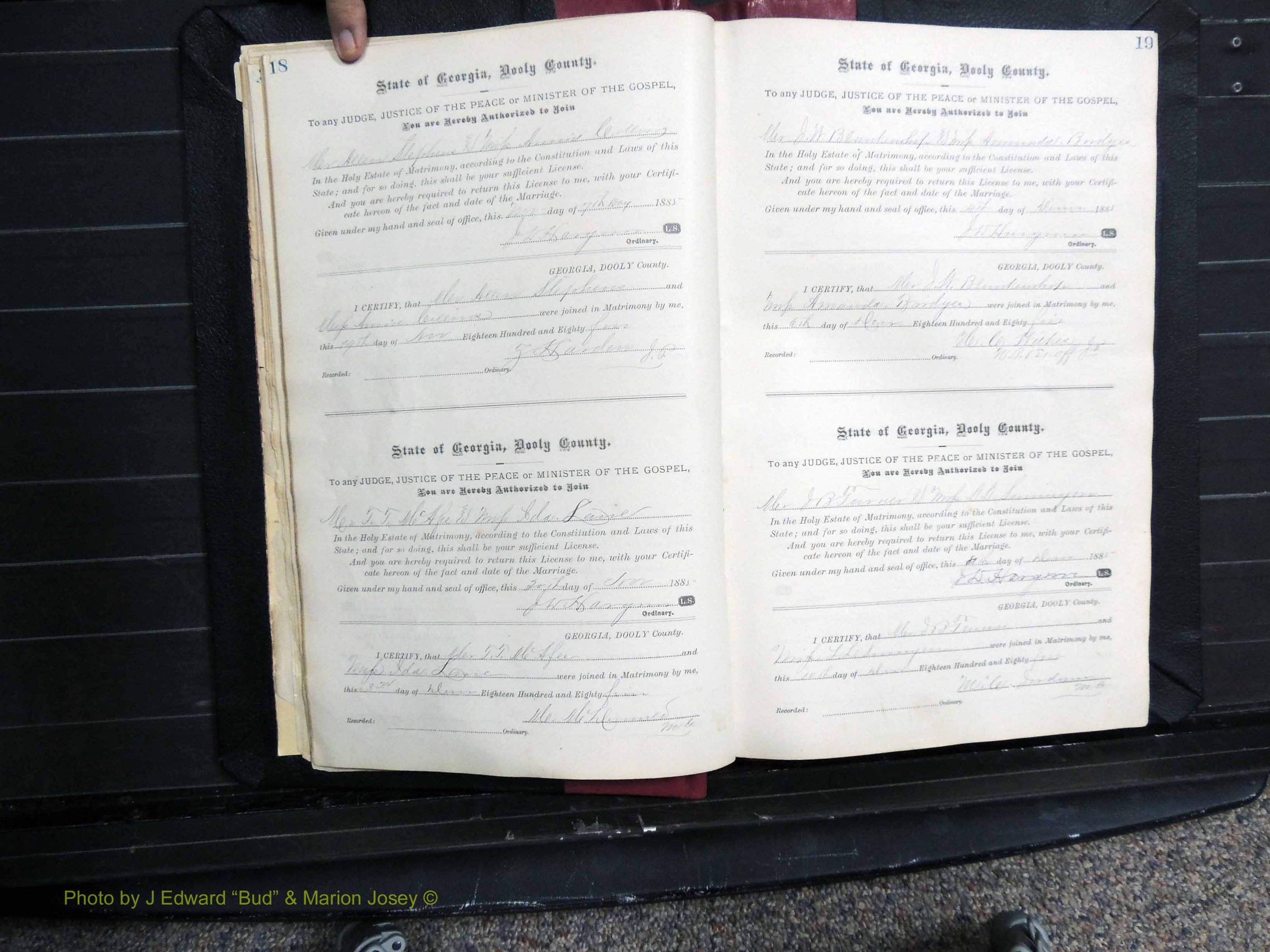 Dooly Co, GA, Marriages, Book, D, 1885-1891 pg 018-019.JPG