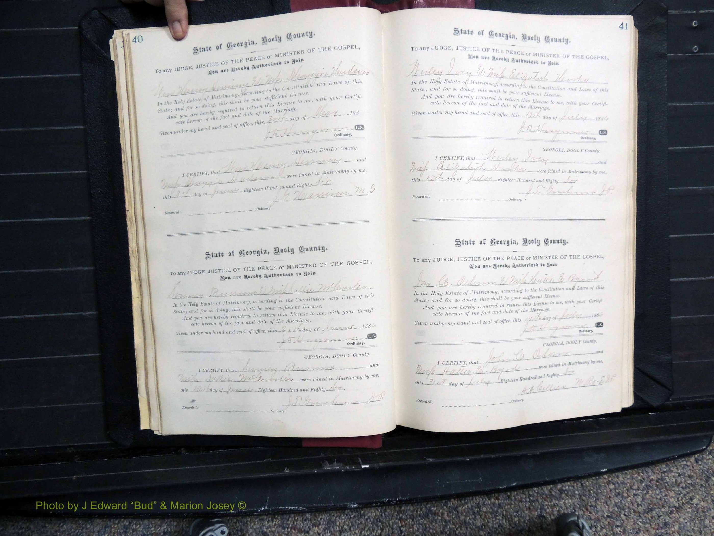Dooly Co, GA, Marriages, Book, D, 1885-1891 pg 040-041.JPG