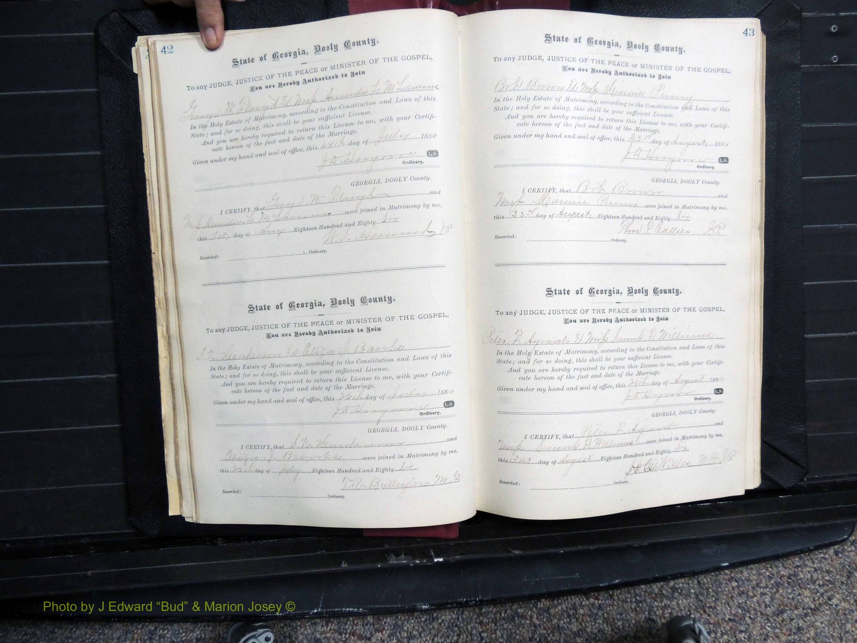 Dooly Co, GA, Marriages, Book, D, 1885-1891 pg 042-043.JPG