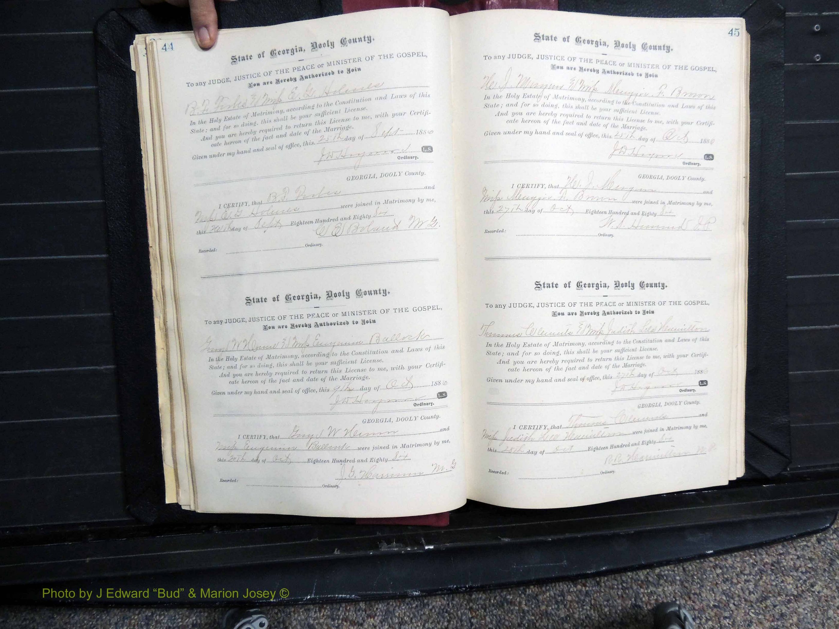 Dooly Co, GA, Marriages, Book, D, 1885-1891 pg 044-045.JPG
