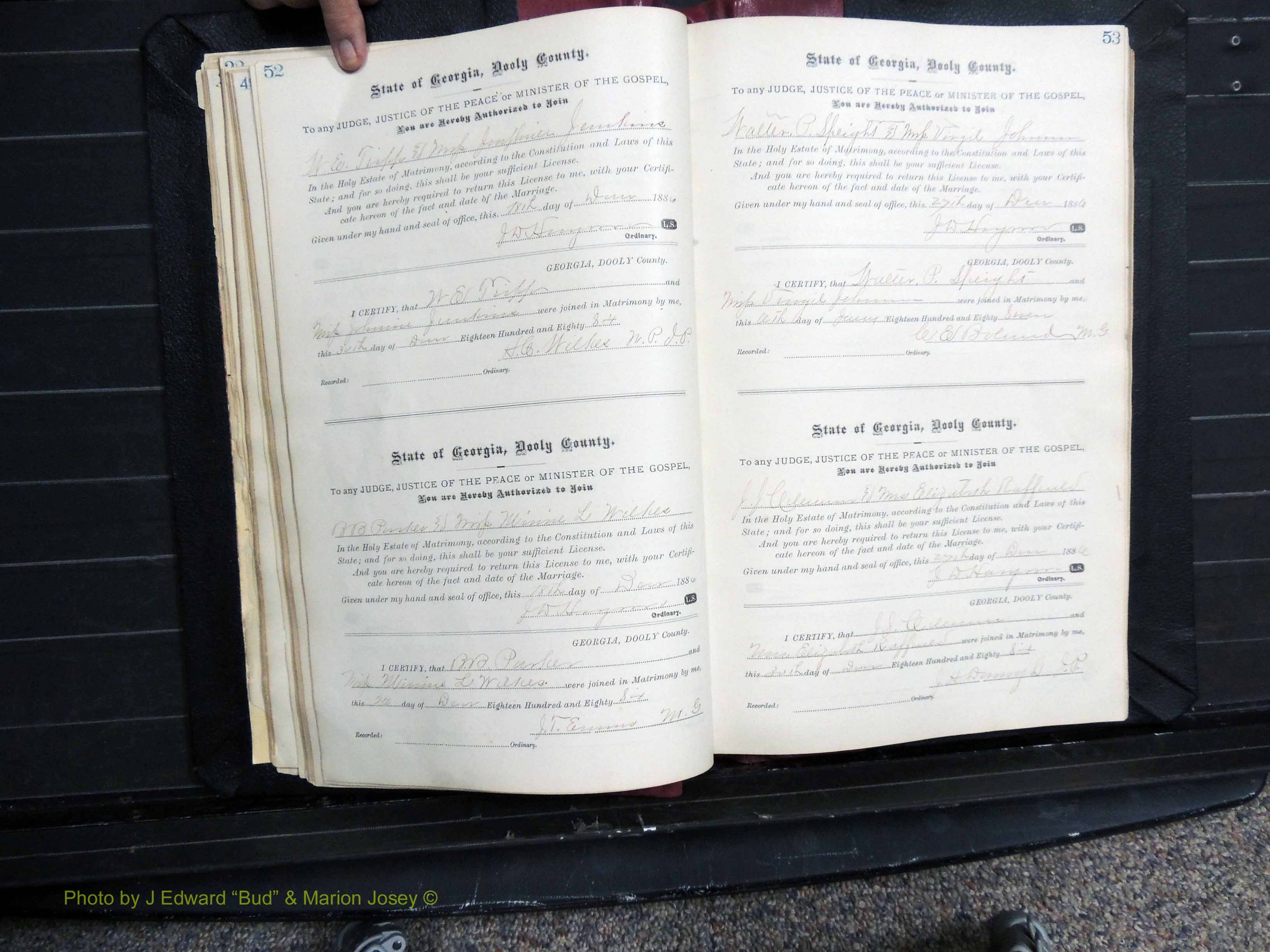 Dooly Co, GA, Marriages, Book, D, 1885-1891 pg 052-053.JPG