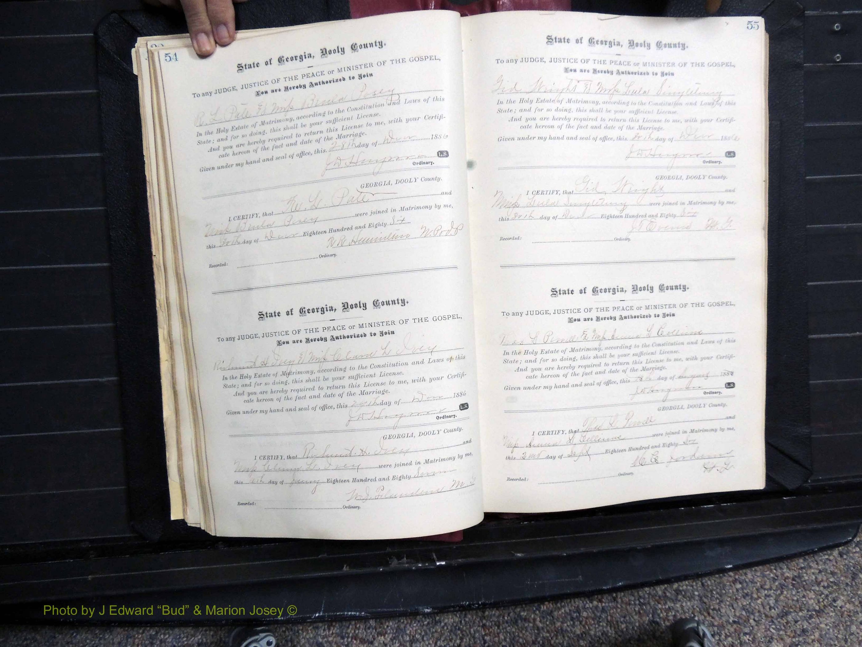 Dooly Co, GA, Marriages, Book, D, 1885-1891 pg 054-055.JPG