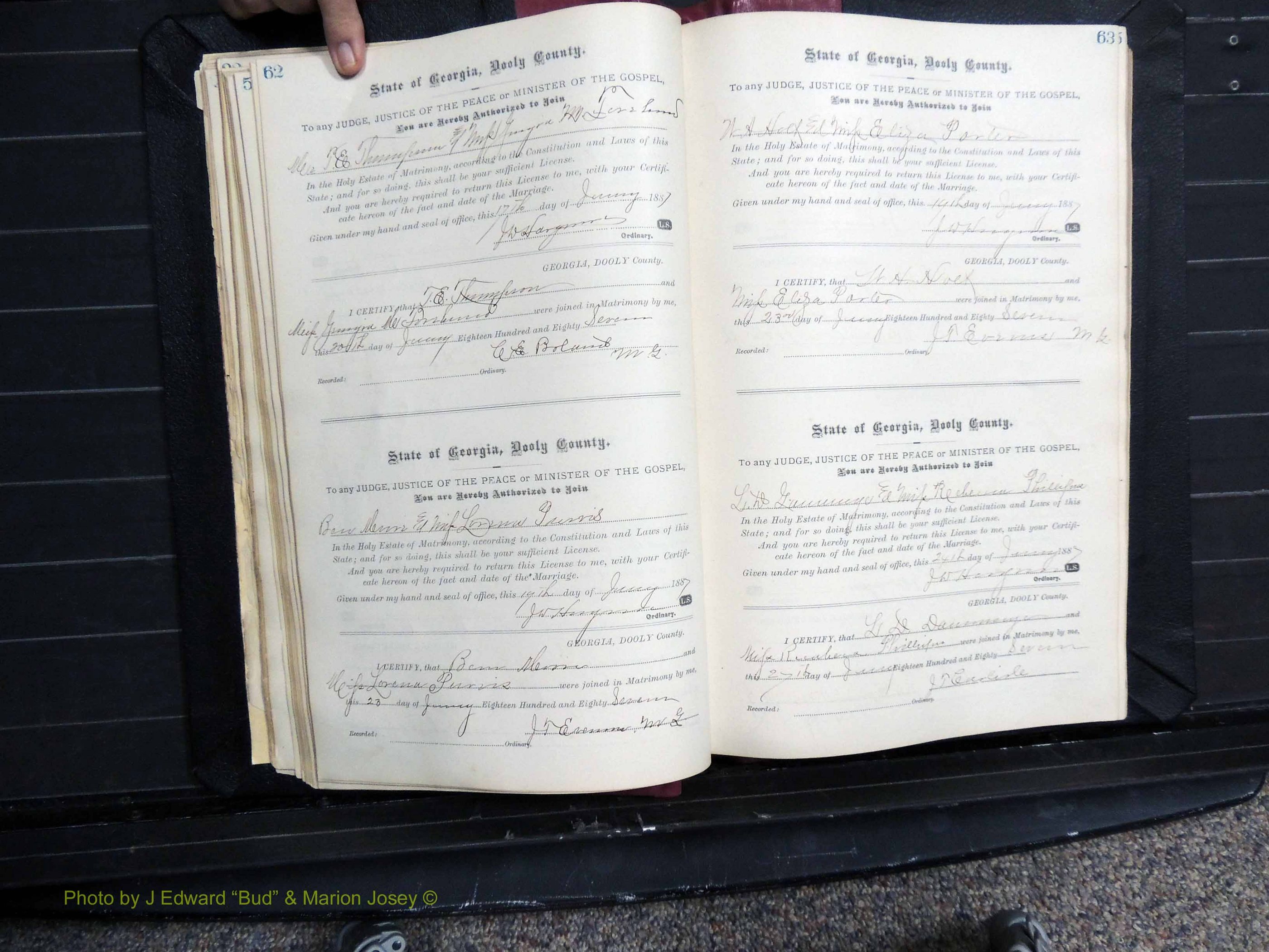 Dooly Co, GA, Marriages, Book, D, 1885-1891 pg 062-063.JPG