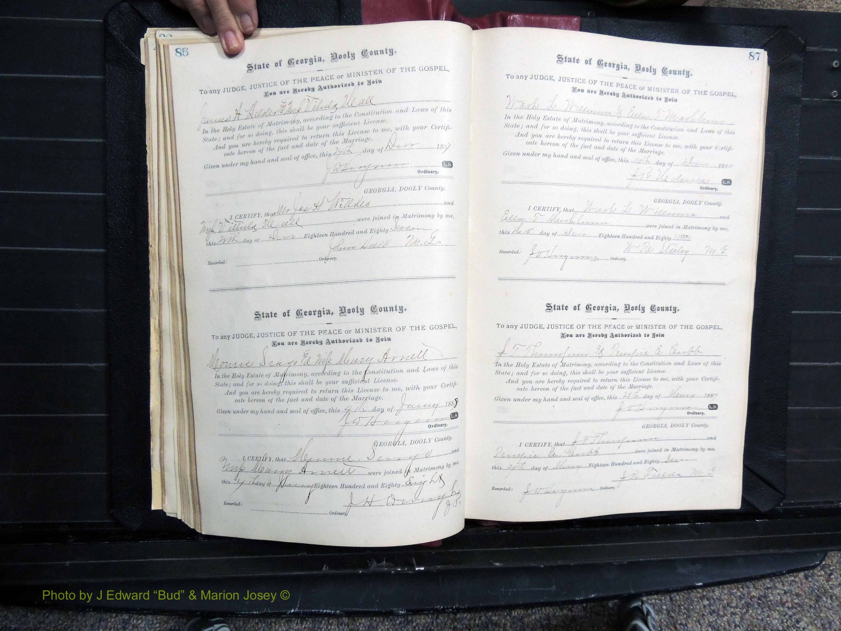 Dooly Co, GA, Marriages, Book, D, 1885-1891 pg 086-087.JPG