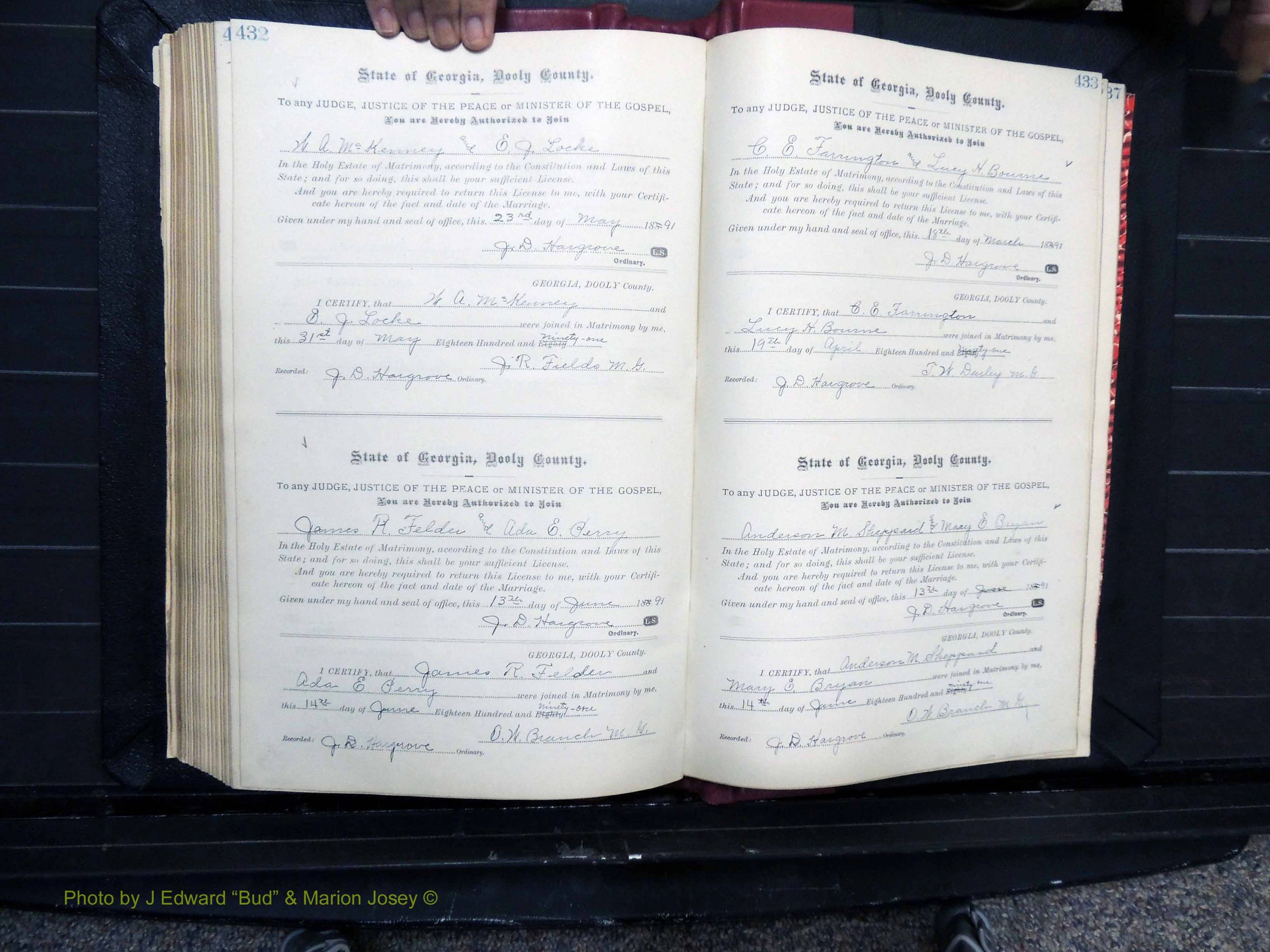 Dooly Co, GA, Marriages, Book, D, 1885-1891 pg 432-433.JPG