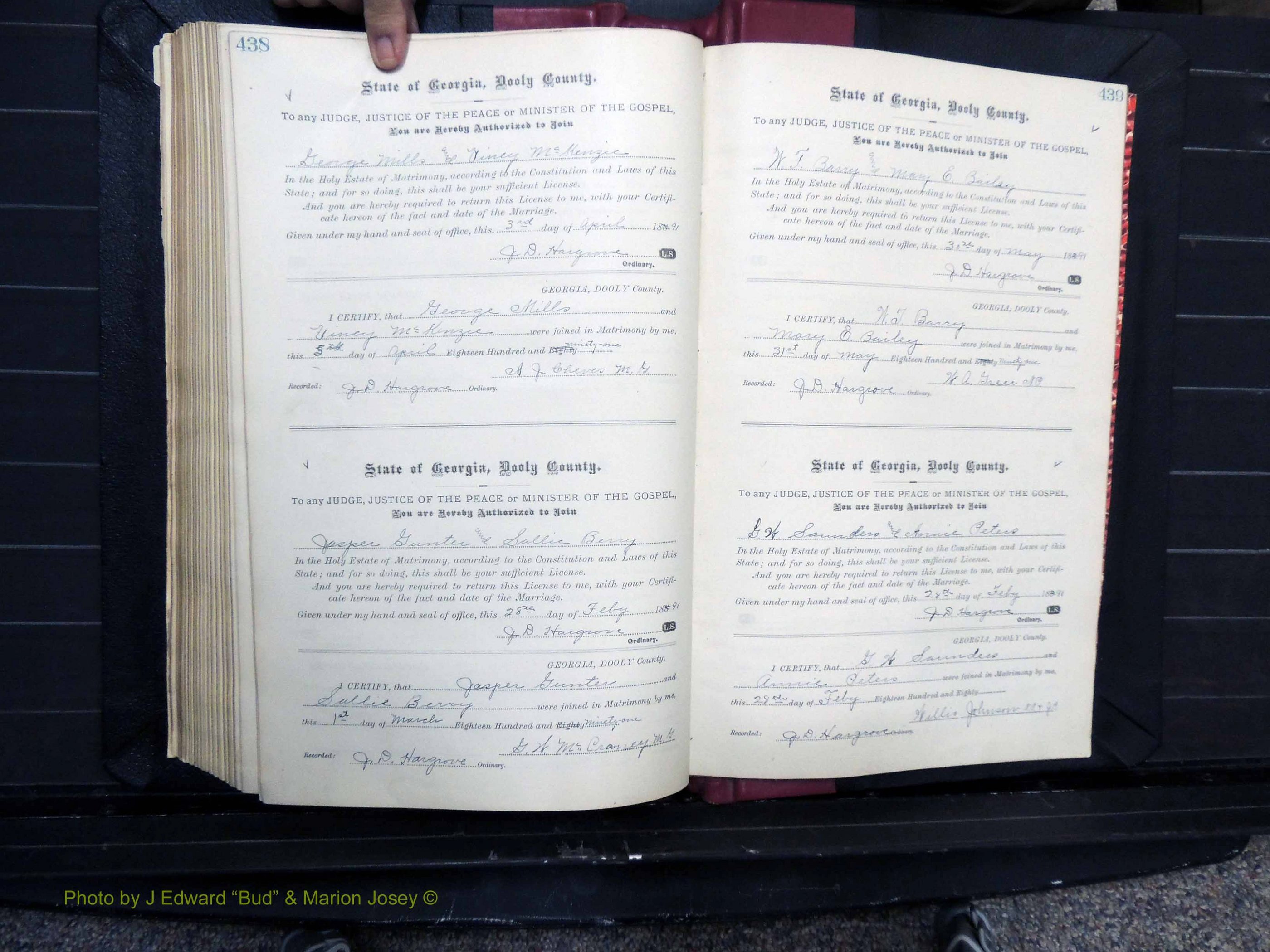 Dooly Co, GA, Marriages, Book, D, 1885-1891 pg 438-439.JPG