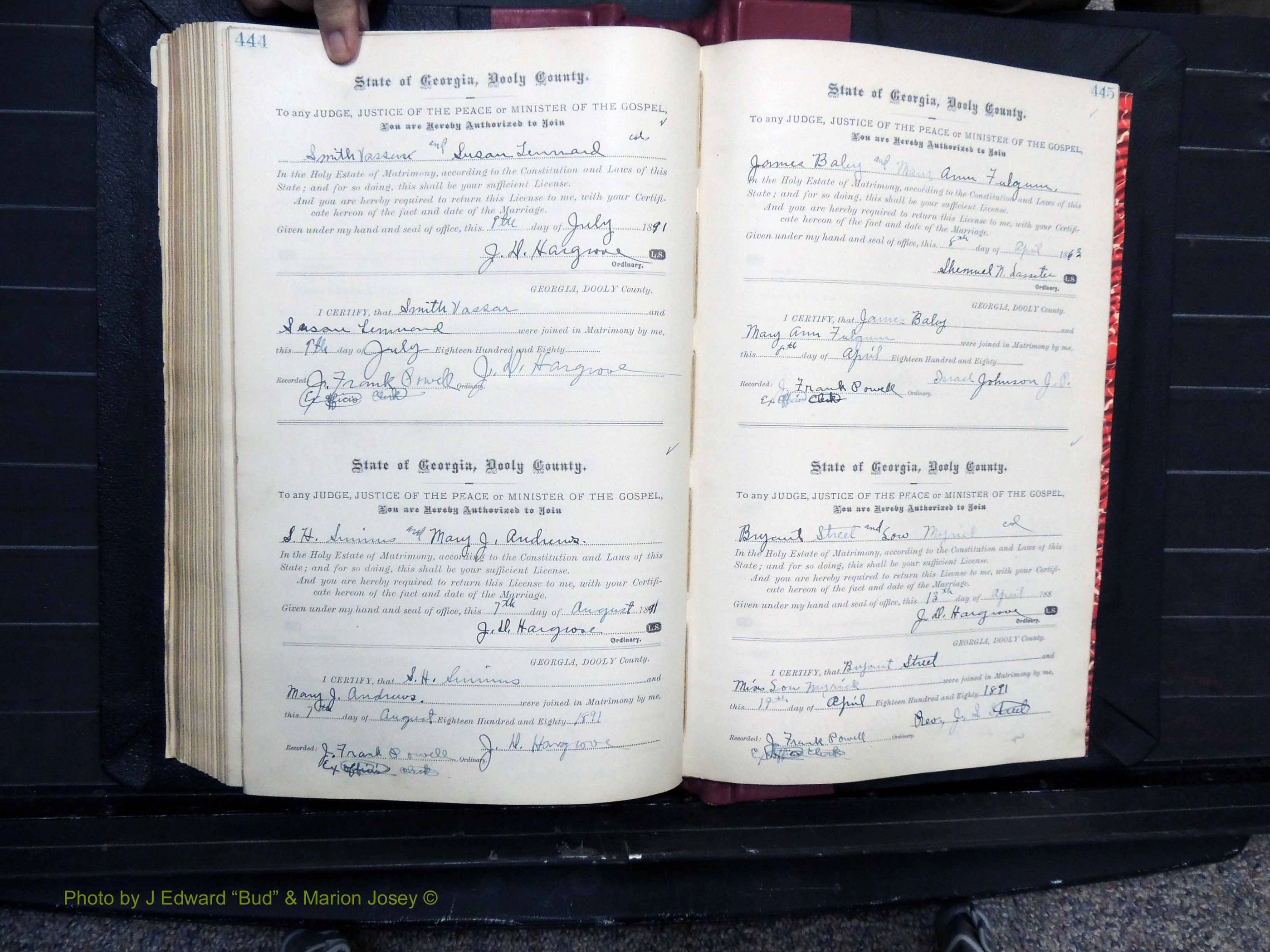 Dooly Co, GA, Marriages, Book, D, 1885-1891 pg 444-445.JPG