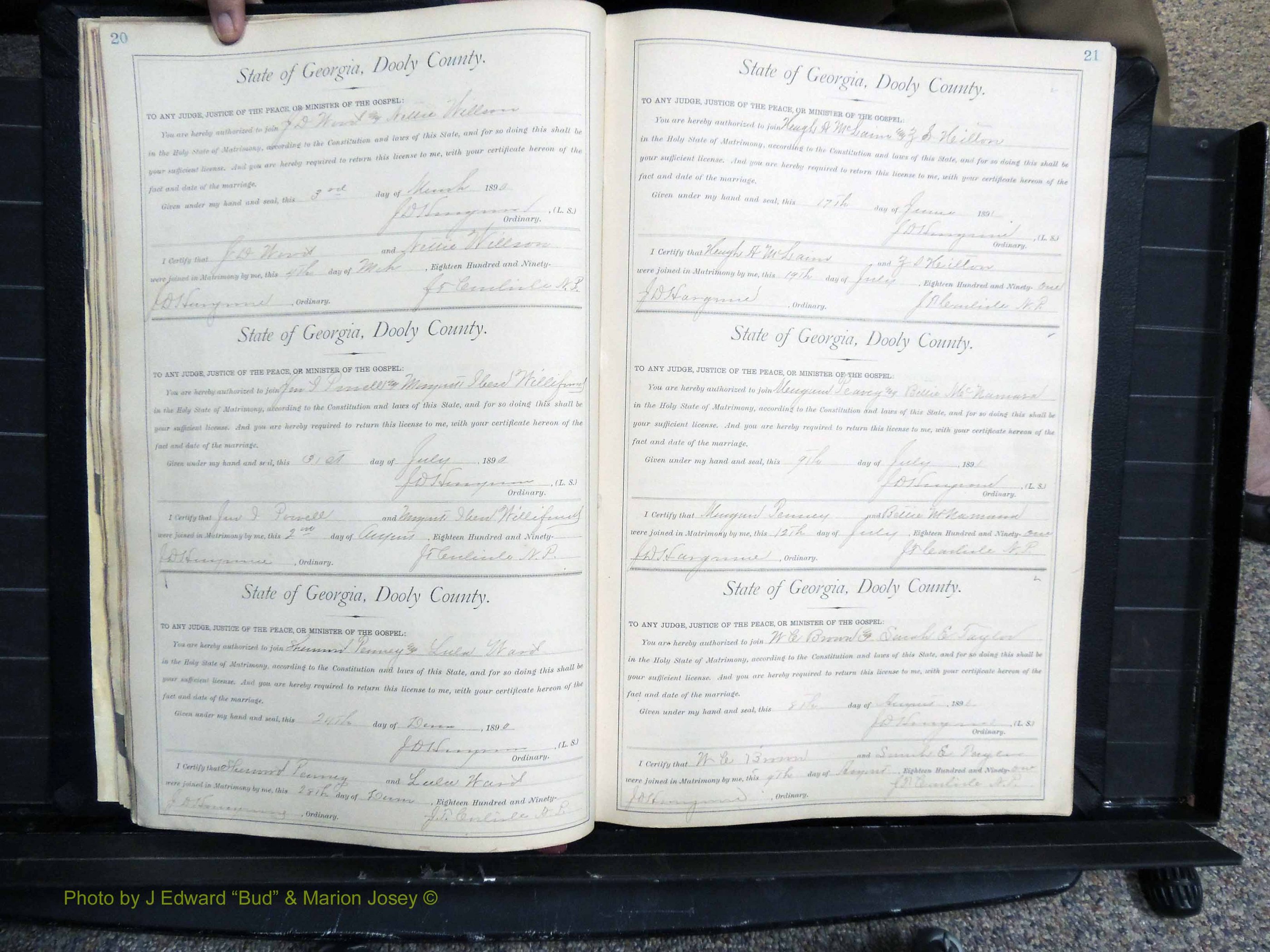 Dooly Co, GA, Marriages, Book, E, 1891-1901 pg 020-021.JPG