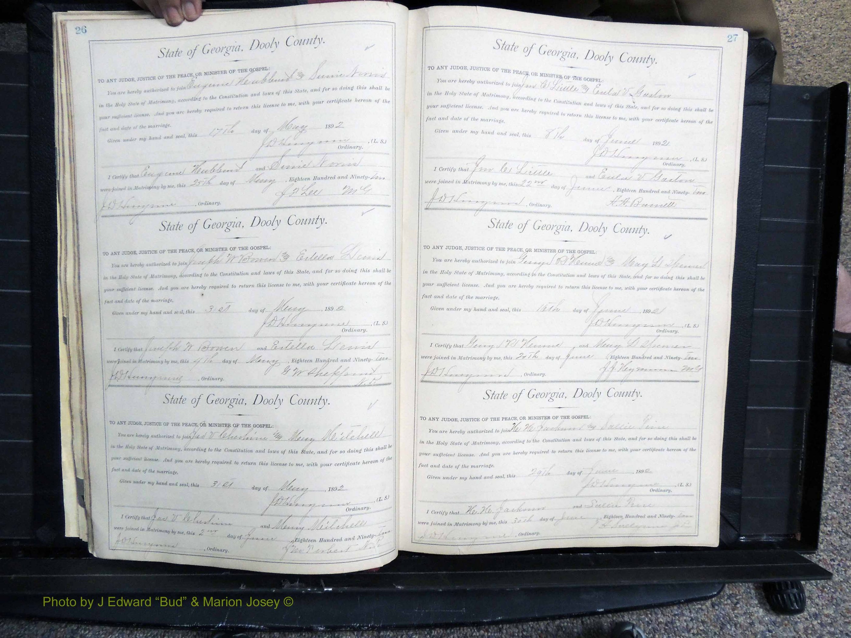 Dooly Co, GA, Marriages, Book, E, 1891-1901 pg 026-027.JPG