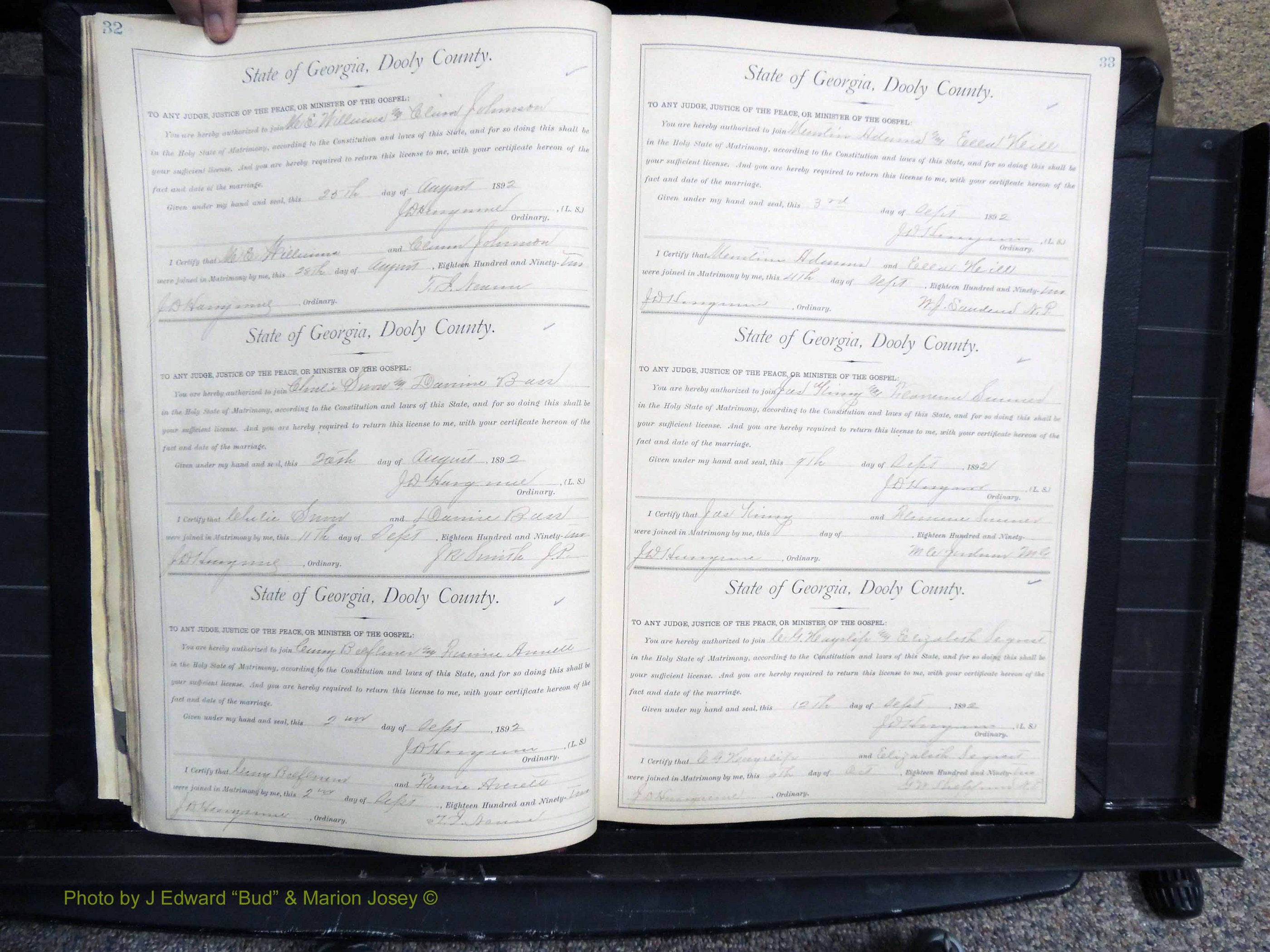 Dooly Co, GA, Marriages, Book, E, 1891-1901 pg 032-033.JPG