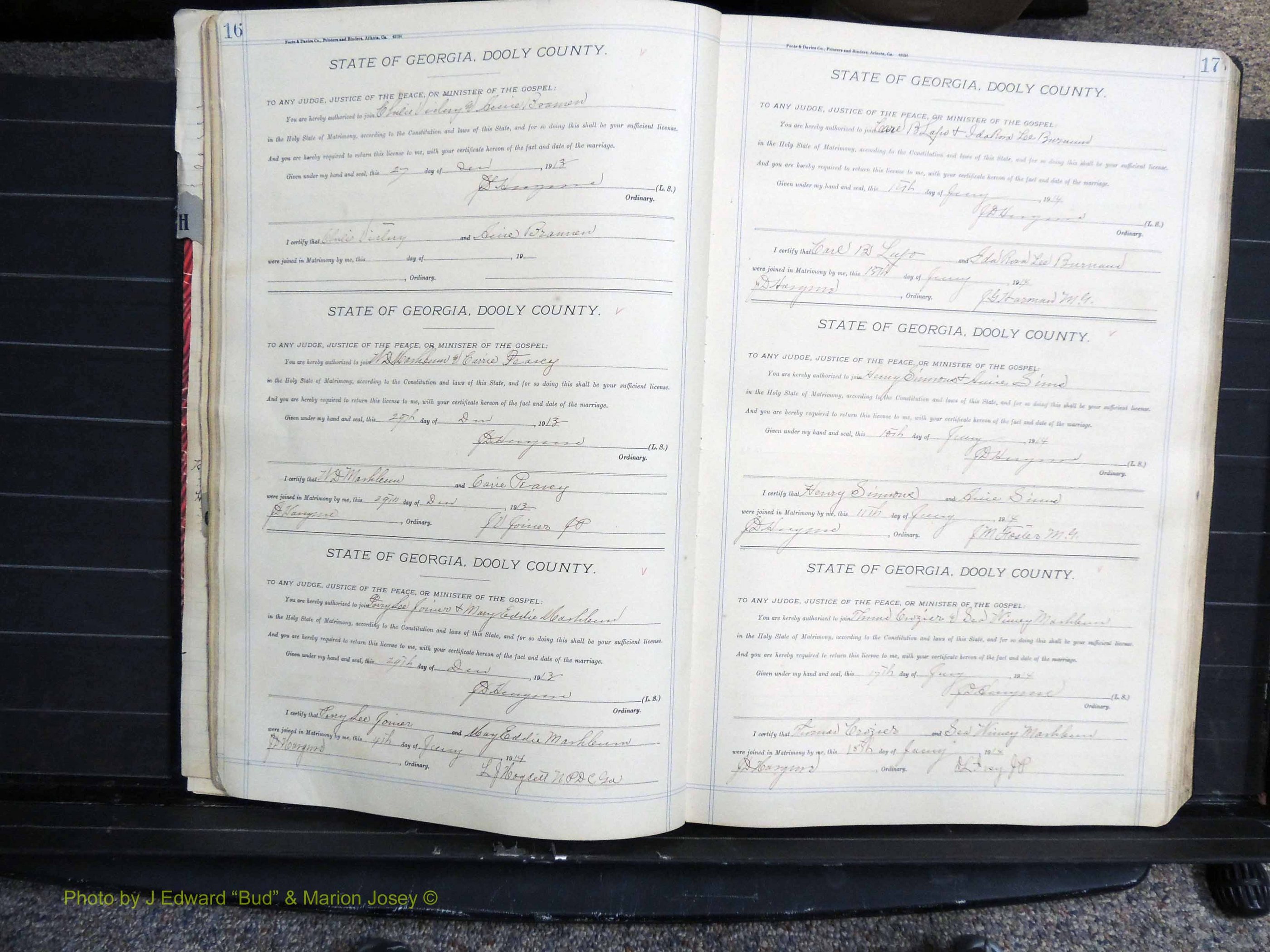 Dooly Co, GA, Marriages, Book, G, 1913-1930 pg 016-017.JPG