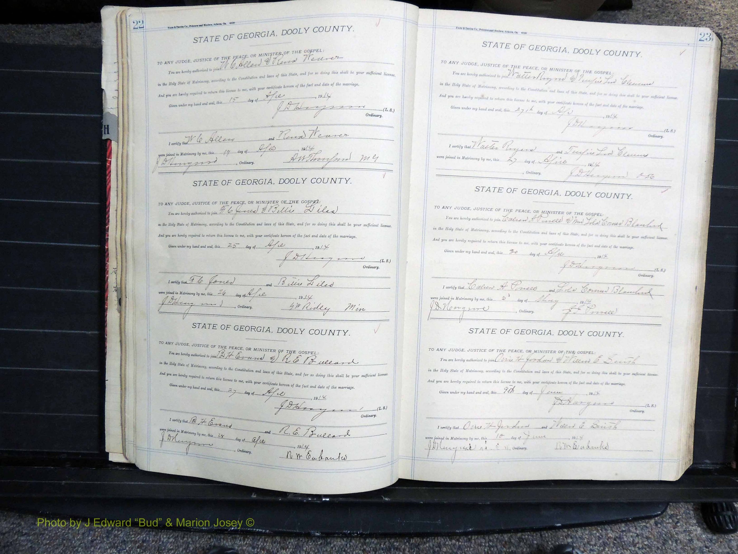 Dooly Co, GA, Marriages, Book, G, 1913-1930 pg 022-023.JPG