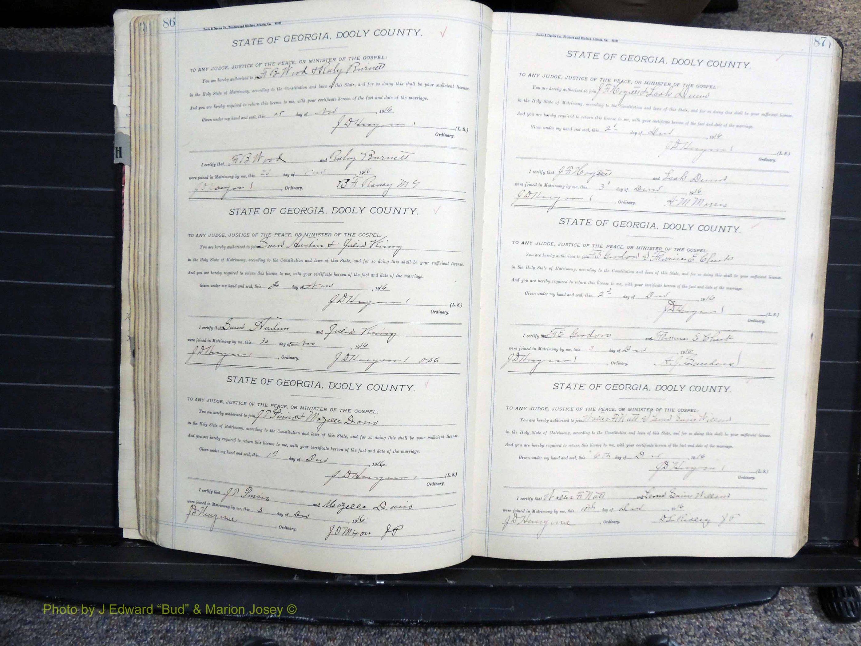 Dooly Co, GA, Marriages, Book, G, 1913-1930 pg 086-087.JPG