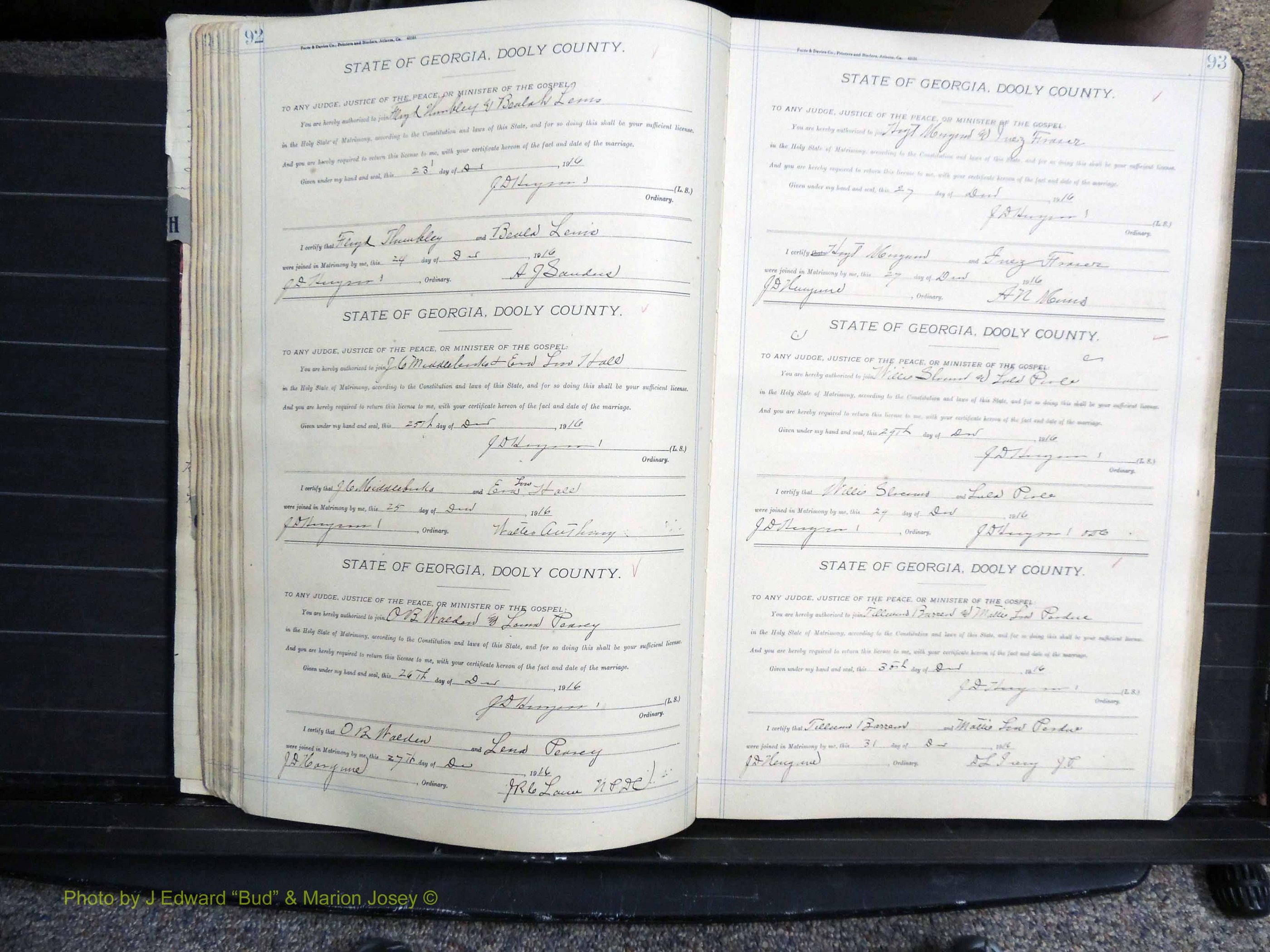 Dooly Co, GA, Marriages, Book, G, 1913-1930 pg 092-093.JPG
