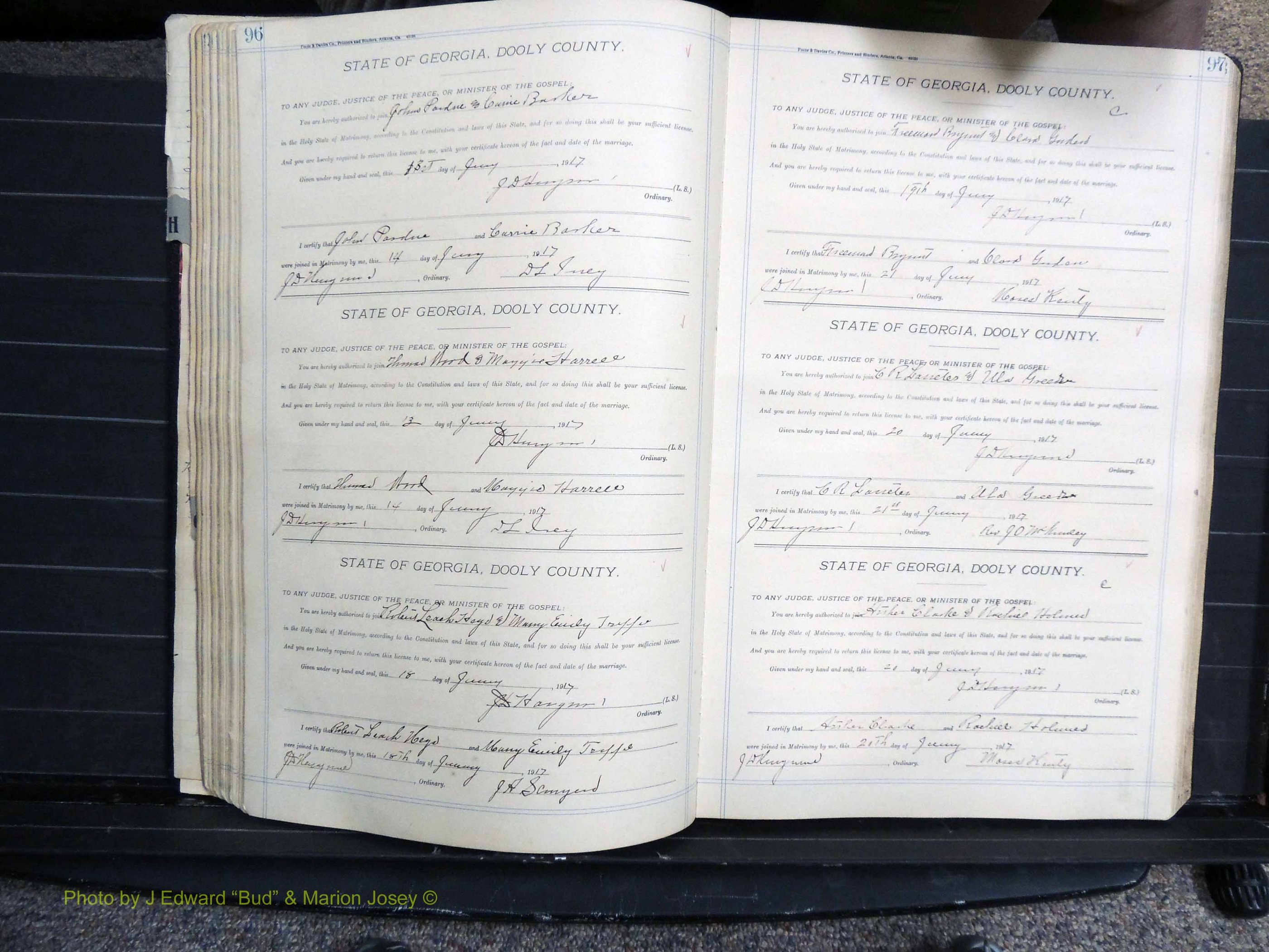 Dooly Co, GA, Marriages, Book, G, 1913-1930 pg 096-097.JPG