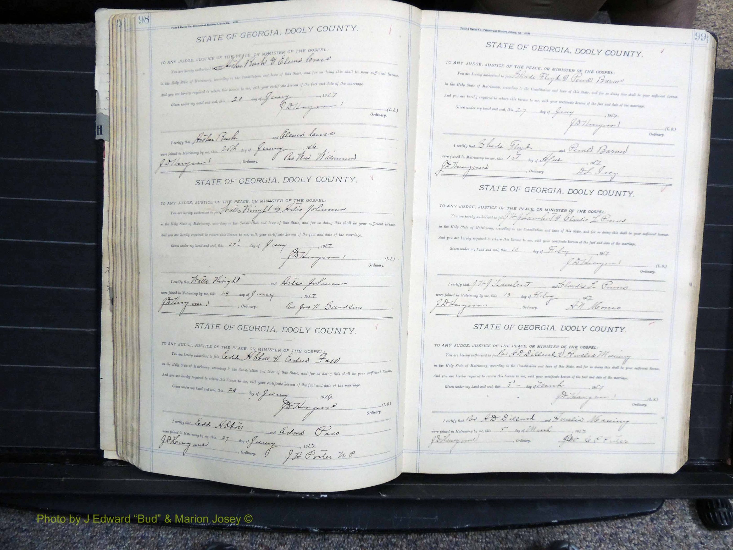 Dooly Co, GA, Marriages, Book, G, 1913-1930 pg 098-099.JPG