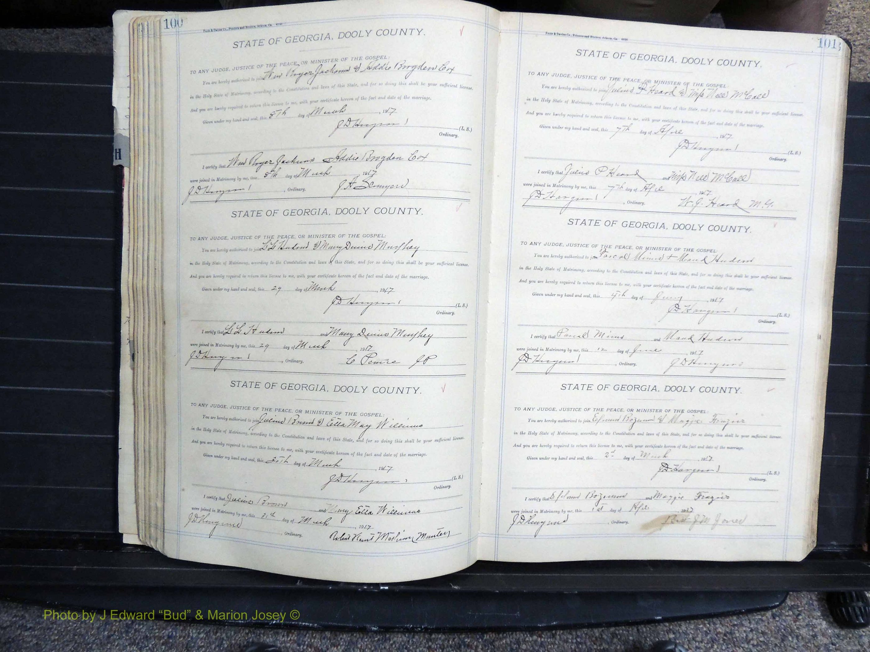 Dooly Co, GA, Marriages, Book, G, 1913-1930 pg 100-101.JPG