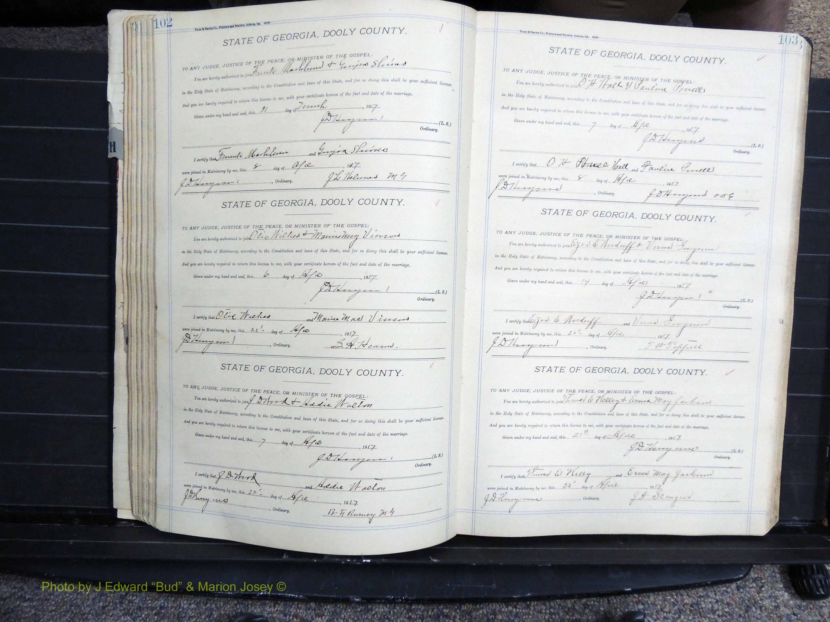 Dooly Co, GA, Marriages, Book, G, 1913-1930 pg 102-103.JPG