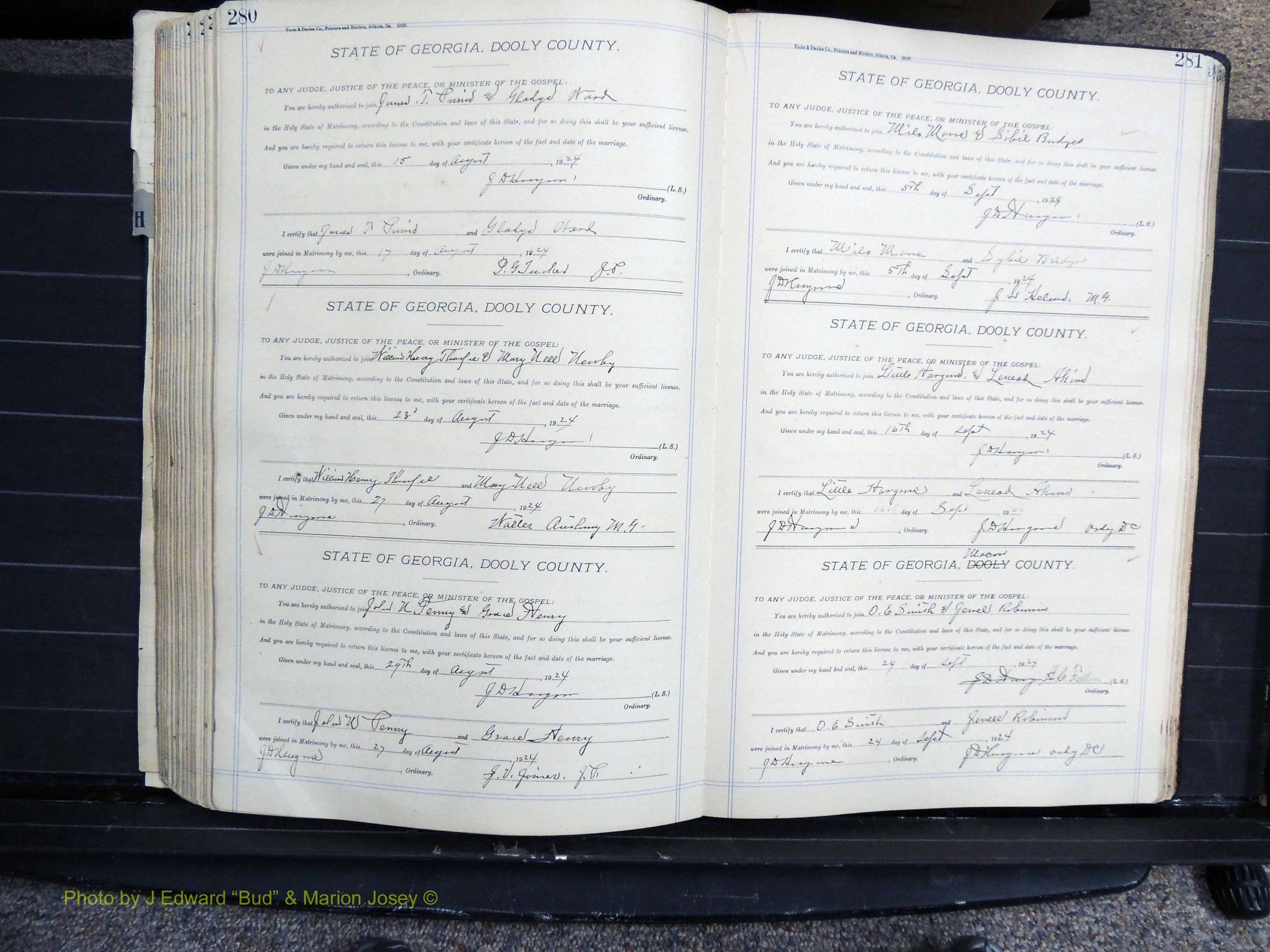 Dooly Co, GA, Marriages, Book, G, 1913-1930 pg 280-281.JPG