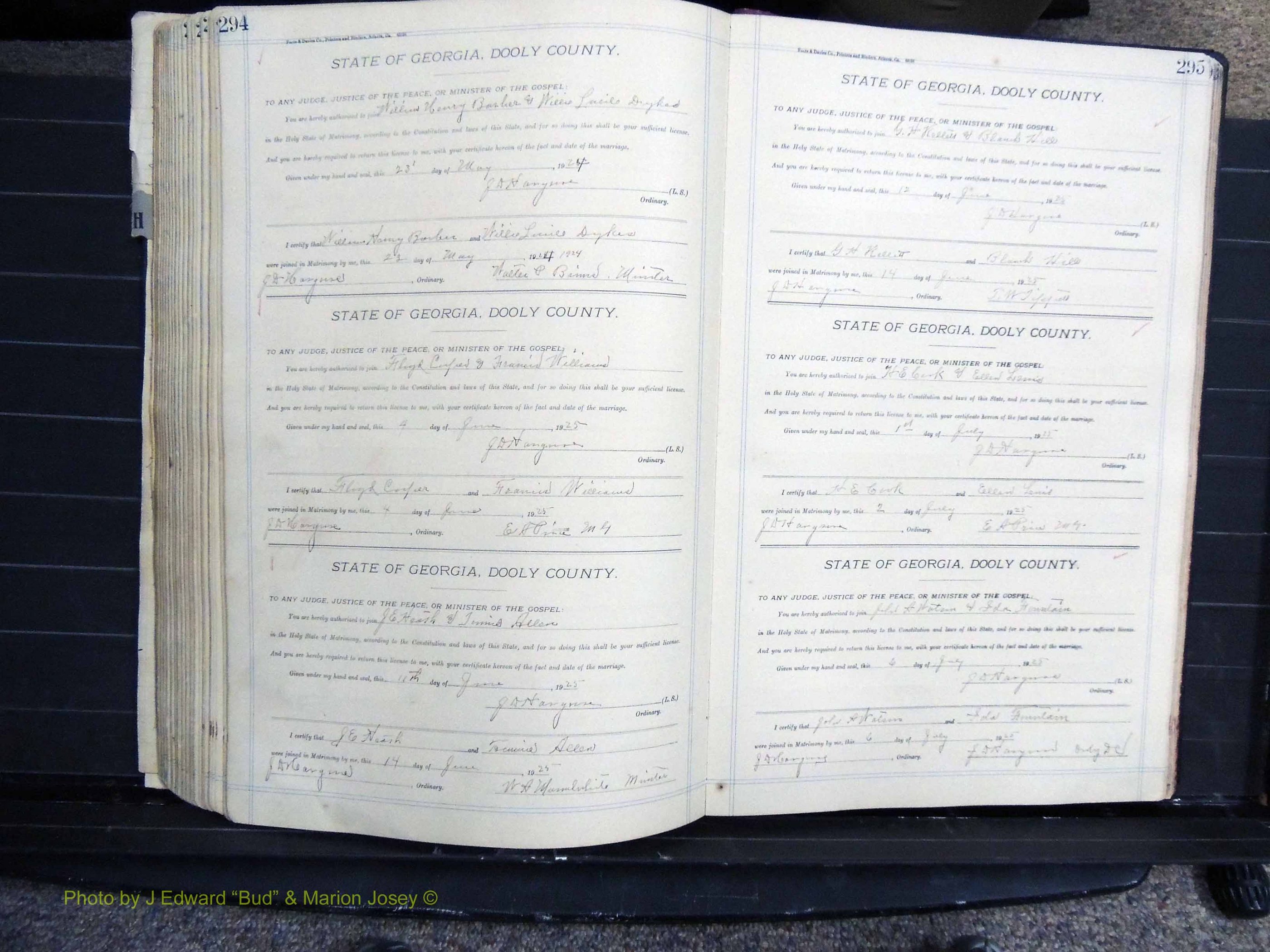 Dooly Co, GA, Marriages, Book, G, 1913-1930 pg 294-295.JPG
