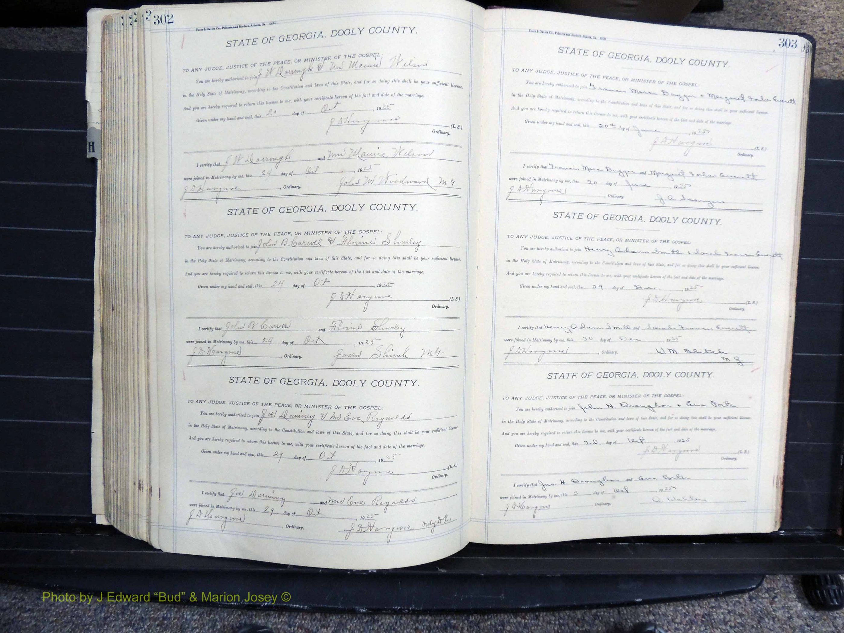 Dooly Co, GA, Marriages, Book, G, 1913-1930 pg 302-303.JPG