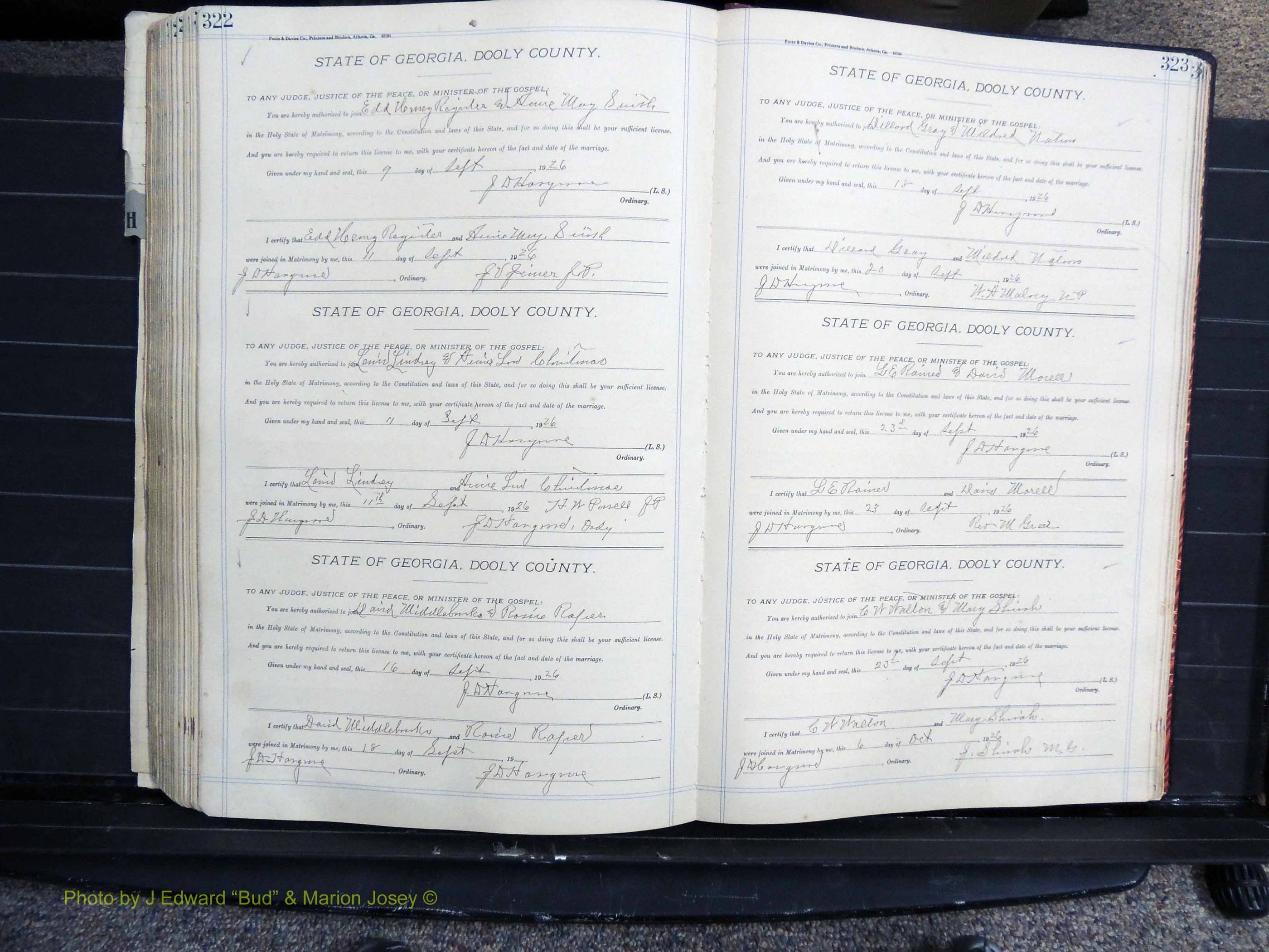 Dooly Co, GA, Marriages, Book, G, 1913-1930 pg 322-323.JPG