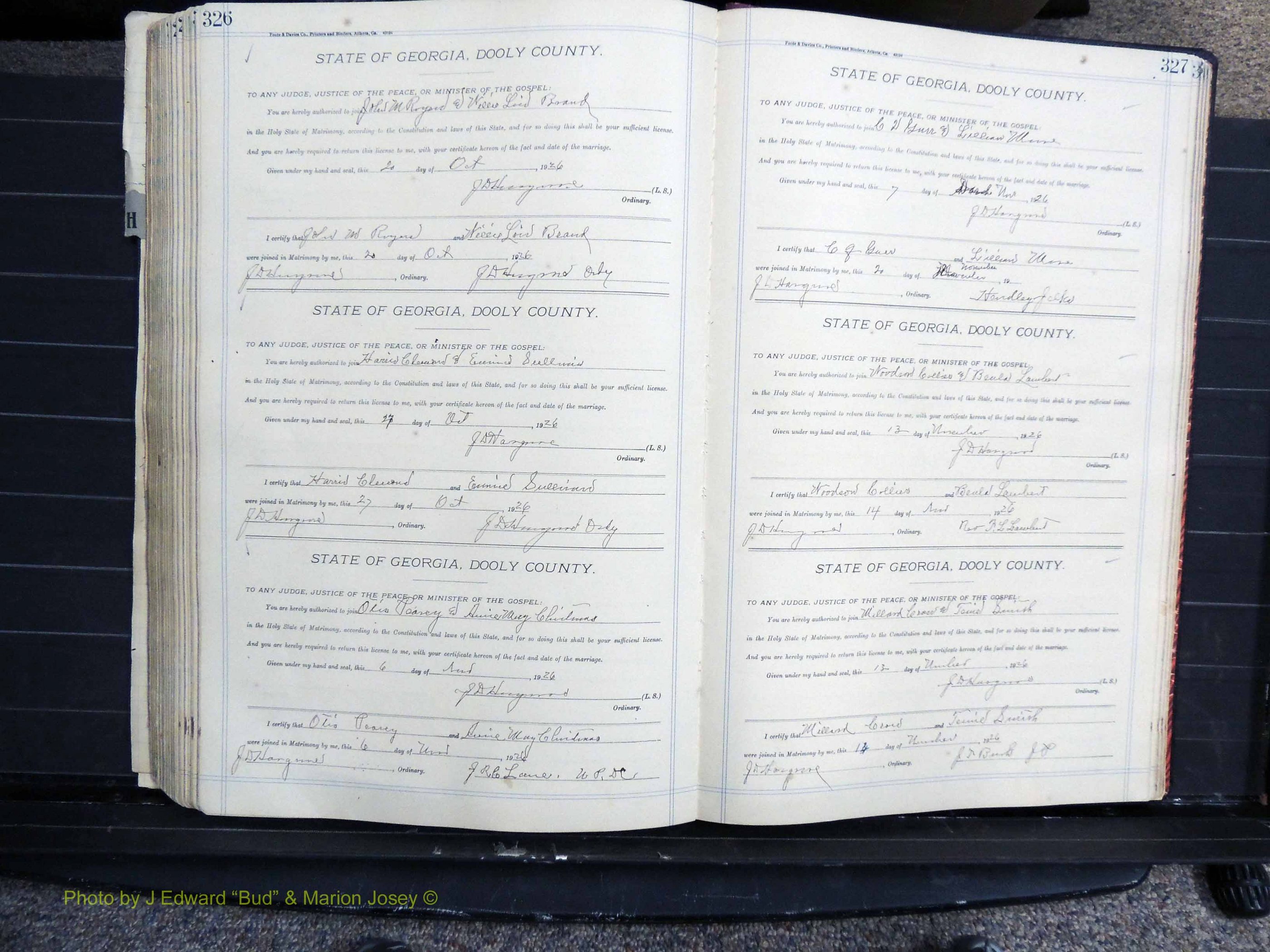 Dooly Co, GA, Marriages, Book, G, 1913-1930 pg 326-327.JPG