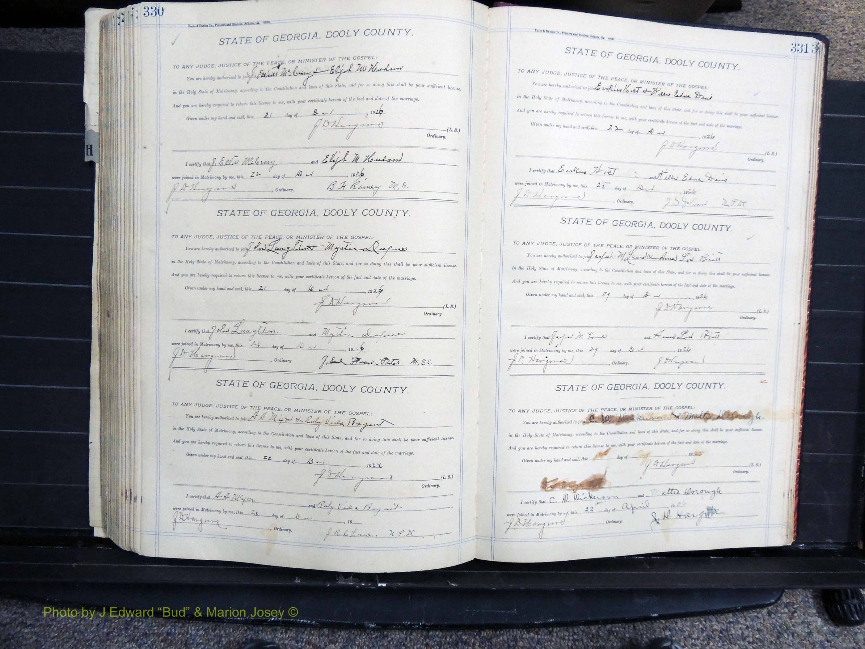 Dooly Co, GA, Marriages, Book, G, 1913-1930 pg 330-331.JPG
