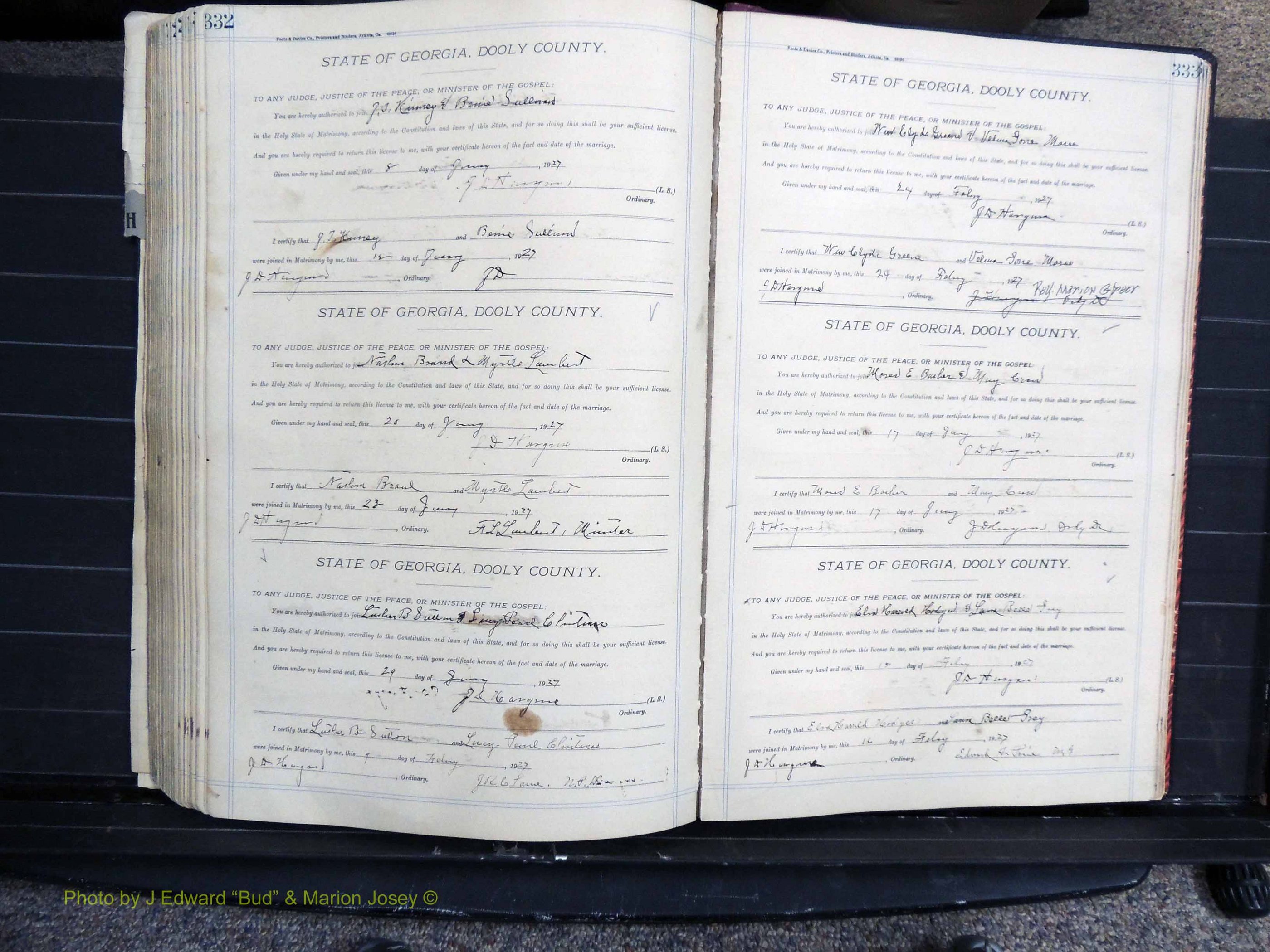 Dooly Co, GA, Marriages, Book, G, 1913-1930 pg 332-333.JPG