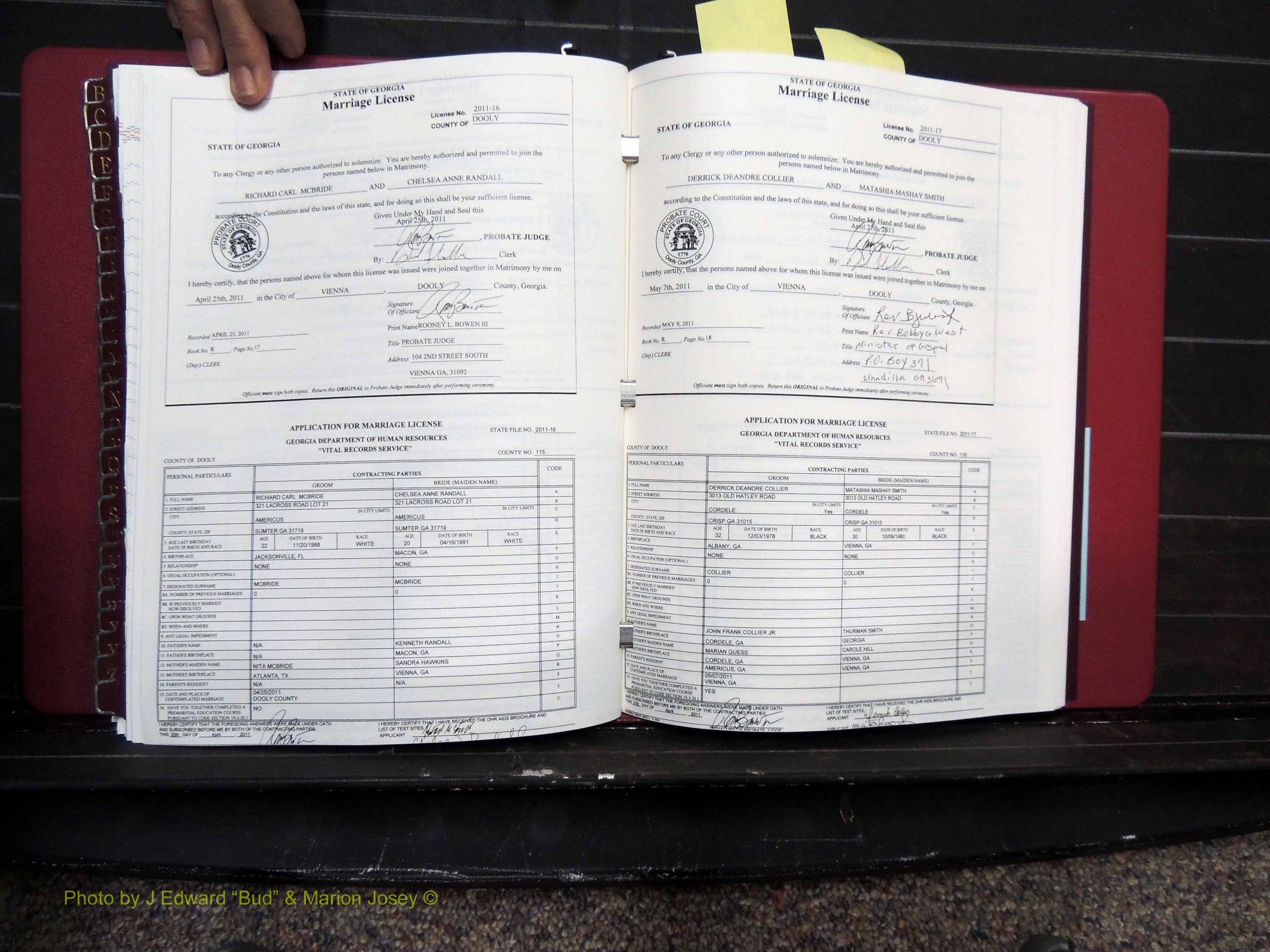 Dooly Co, GA, Marriages, Book, R, 2011-2012 pg 017-018.JPG