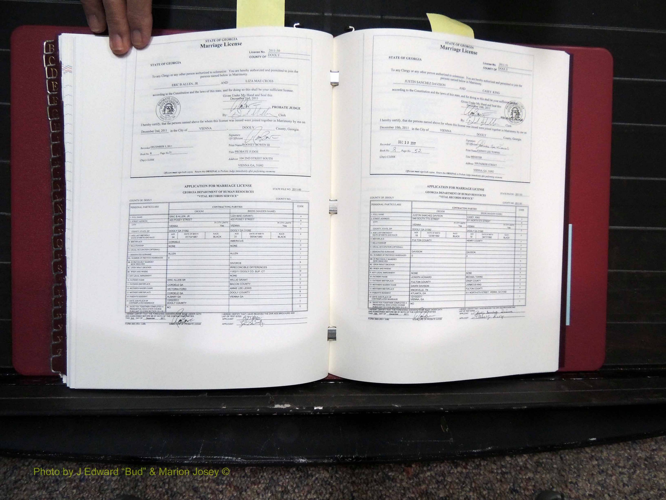 Dooly Co, GA, Marriages, Book, R, 2011-2012 pg 051-052.JPG